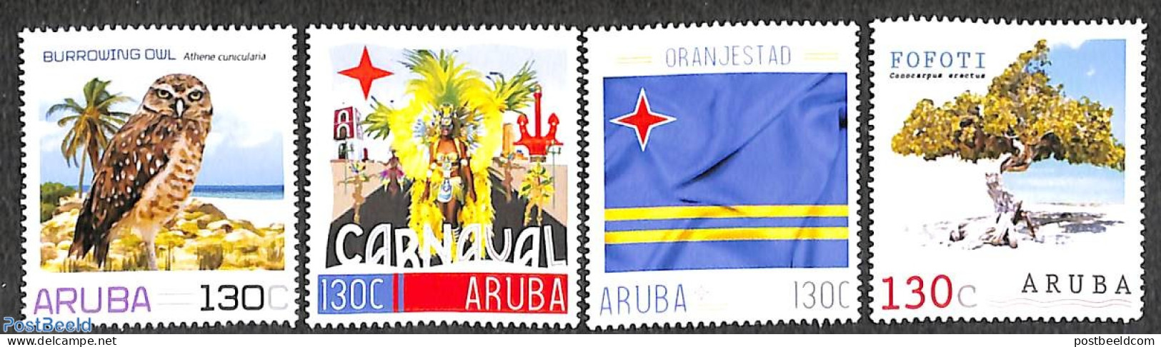 Aruba 2018 Personal Stamps 4v, Mint NH, History - Nature - Various - Flags - Birds - Birds Of Prey - Owls - Trees & Fo.. - Rotary Club