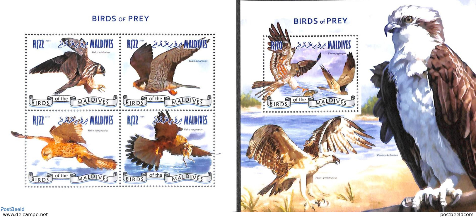 Maldives 2014 Birds Of Prey 2 S/s, Mint NH, Nature - Birds - Birds Of Prey - Maldive (1965-...)