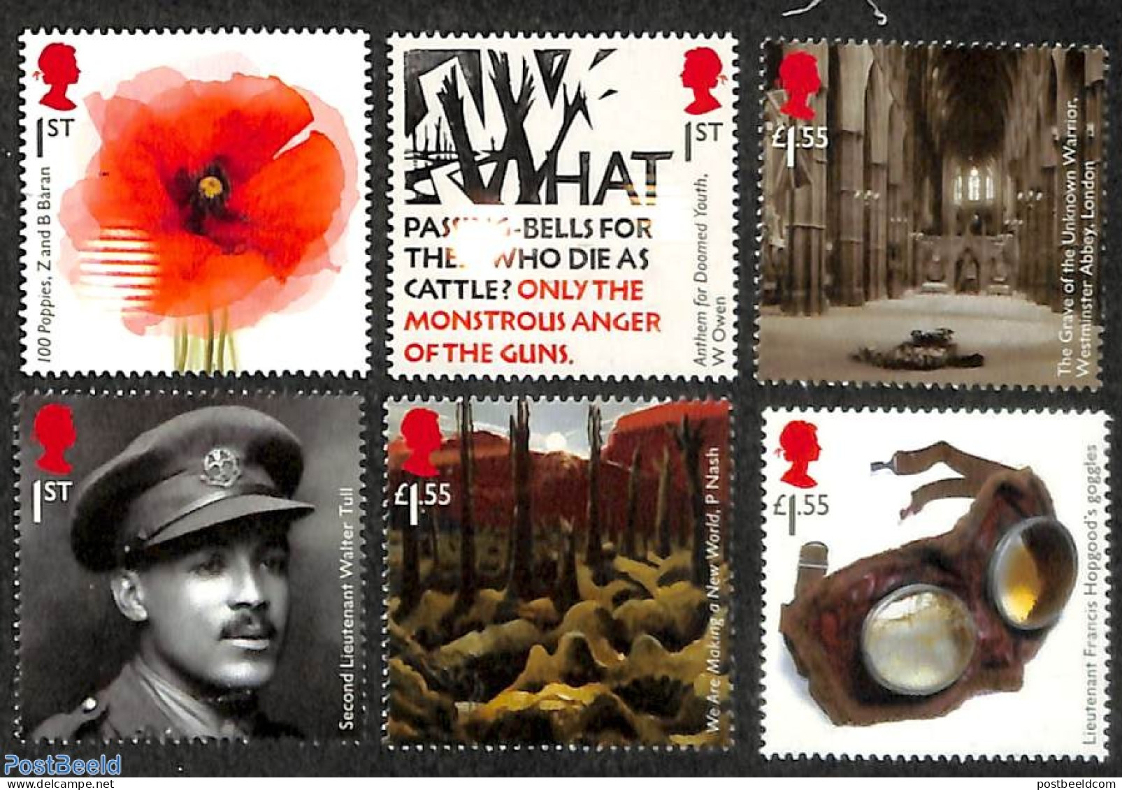 Great Britain 2018 World War I 6v, Mint NH, History - Nature - Religion - Flowers & Plants - Churches, Temples, Mosque.. - Nuevos