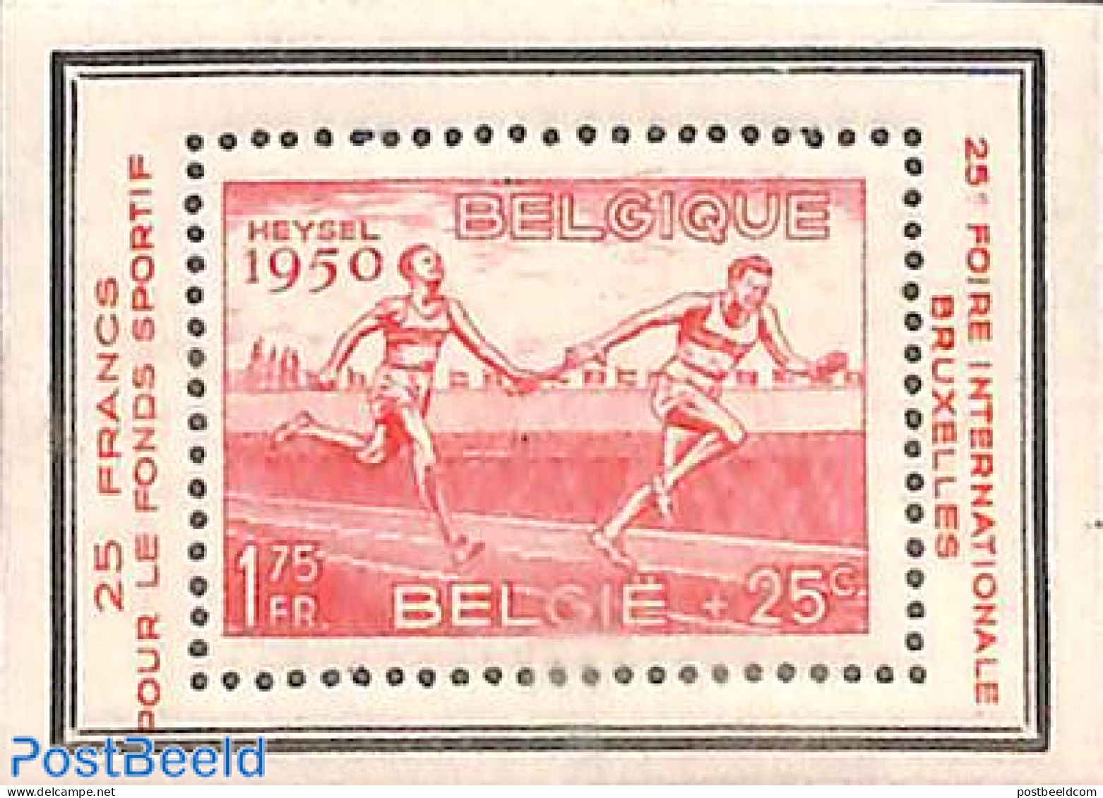 Belgium 1950 Eur. Athletics, Small S/s (with French Text), Mint NH, Sport - Athletics - Unused Stamps