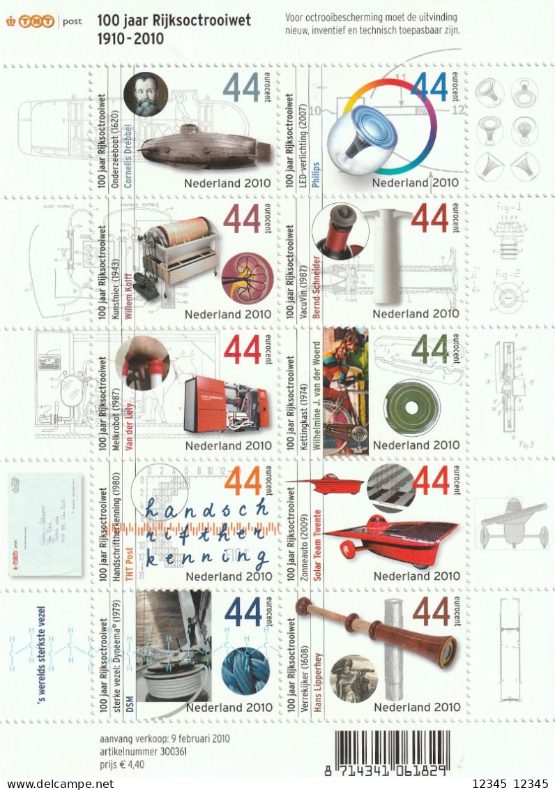 Nederland 2010, Postfris MNH, NVPH V2697-06, 100 Years Of The National Patent Act - Neufs