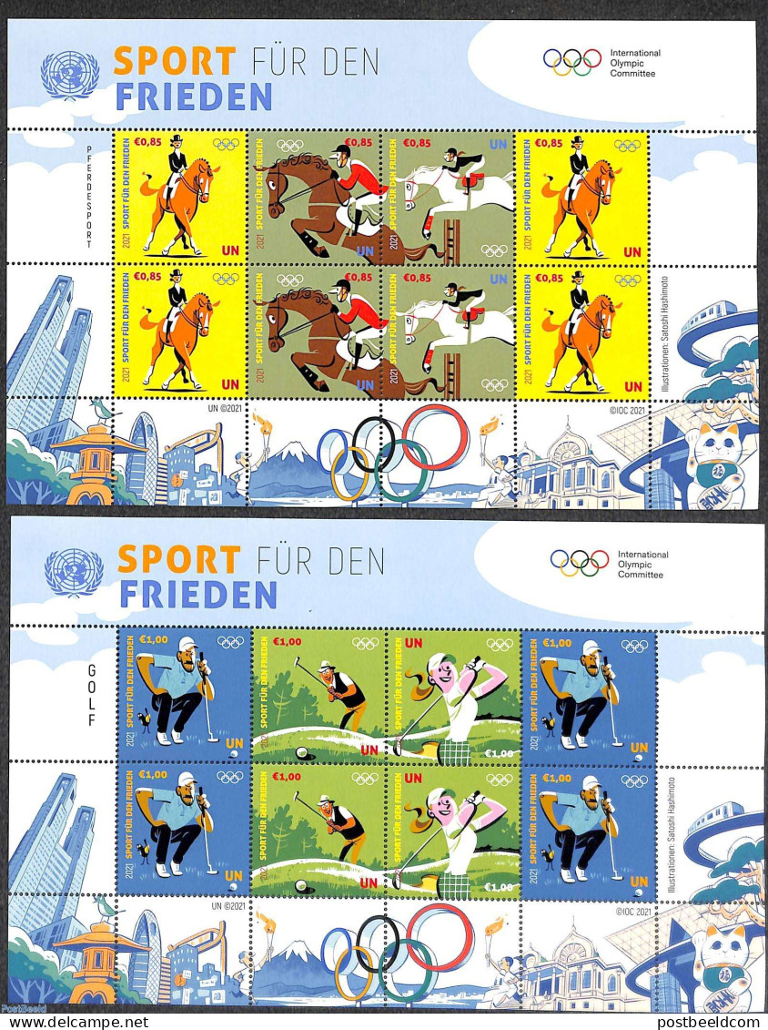 United Nations, Vienna 2021 Olympic Games 2 M/s, Mint NH, Nature - Sport - Horses - Golf - Olympic Games - Golf