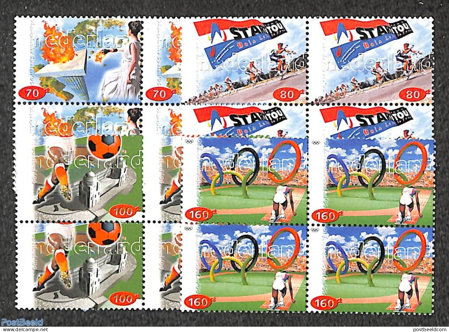 Netherlands 1996 Sport 4v, Blocks Of 4 [+], Mint NH, Sport - Football - Olympic Games - Sport (other And Mixed) - Unused Stamps
