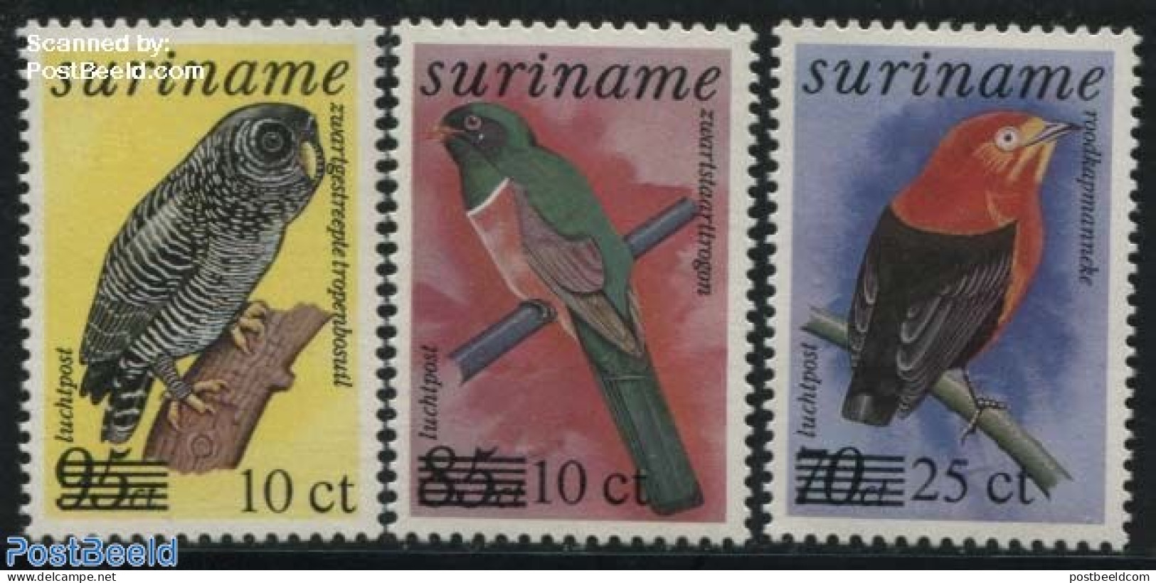 Suriname, Republic 1986 Overprints 3v (only Birds), Unused (hinged), Nature - Birds - Owls - Surinam