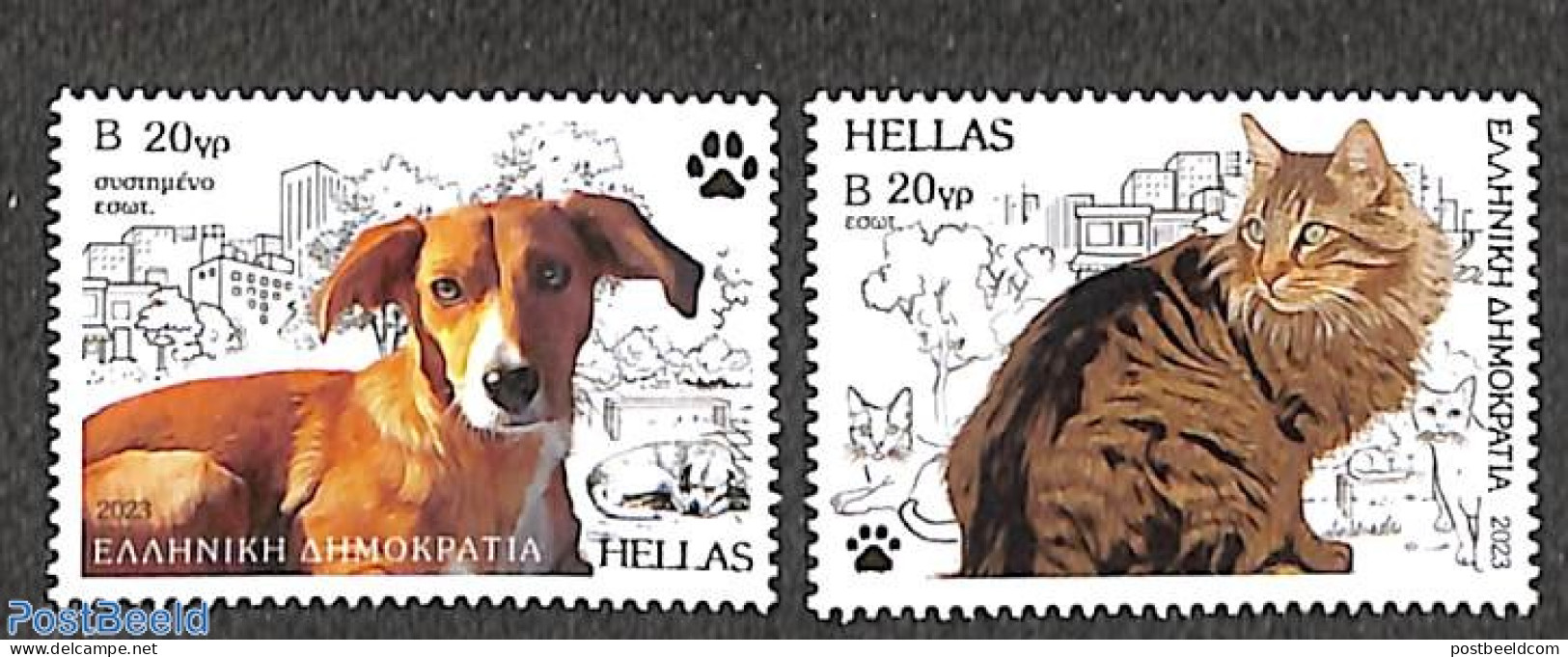 Greece 2023 World Stray Animals Day 2v, Mint NH, Nature - Cats - Dogs - Unused Stamps