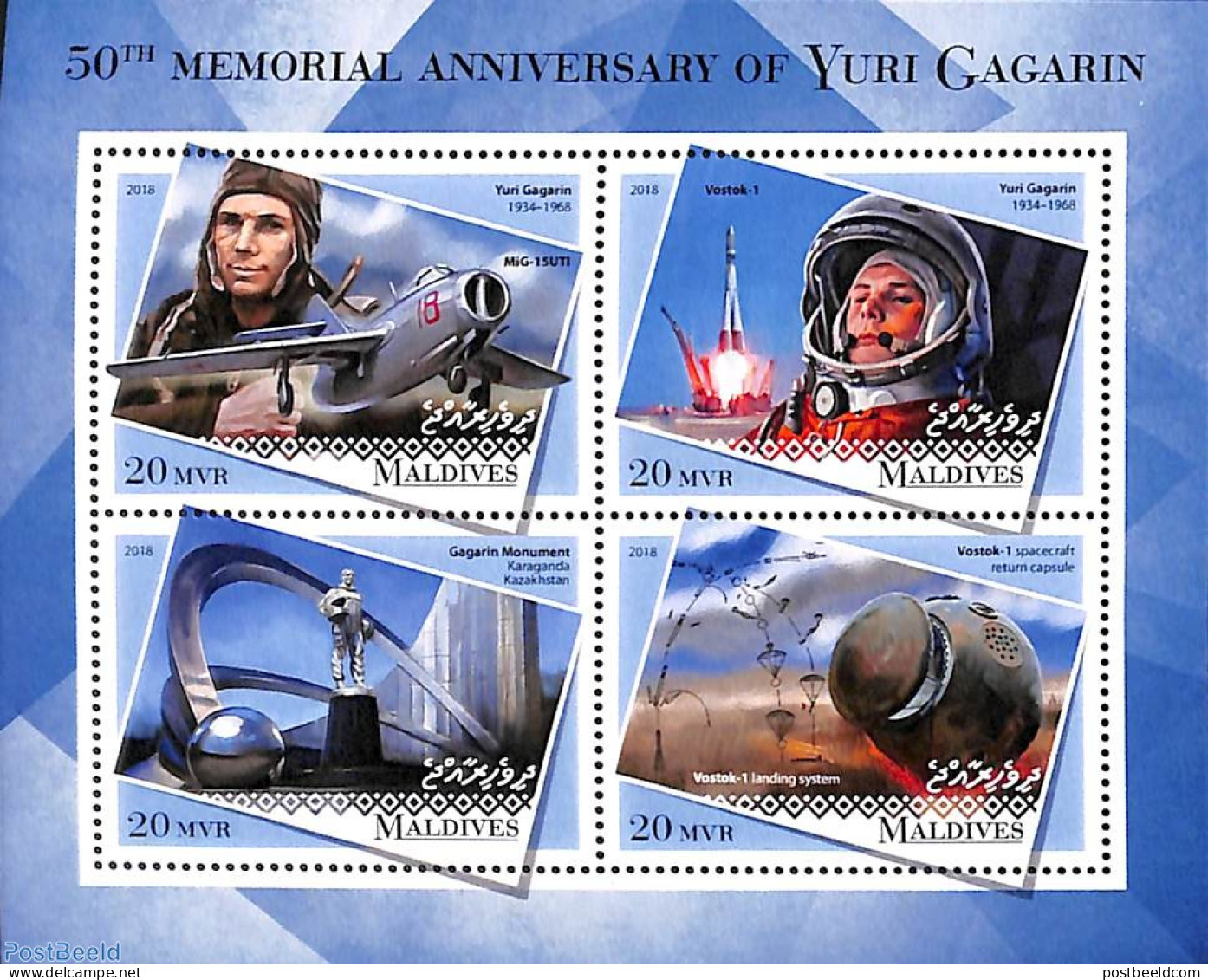 Maldives 2018 Yuri Gagarin 4v M/s, Mint NH, Transport - Space Exploration - Maldives (1965-...)