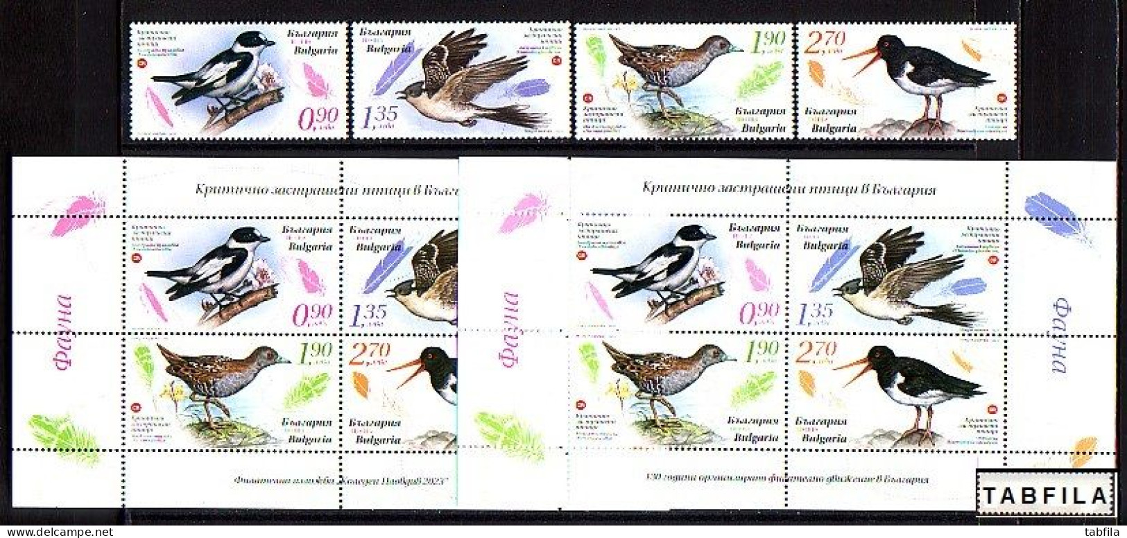 BULGARIA - 2023 - Critically Endangered Birds In Bulgaria - Set + 2 PF - Normal Paper & UV - Nuovi