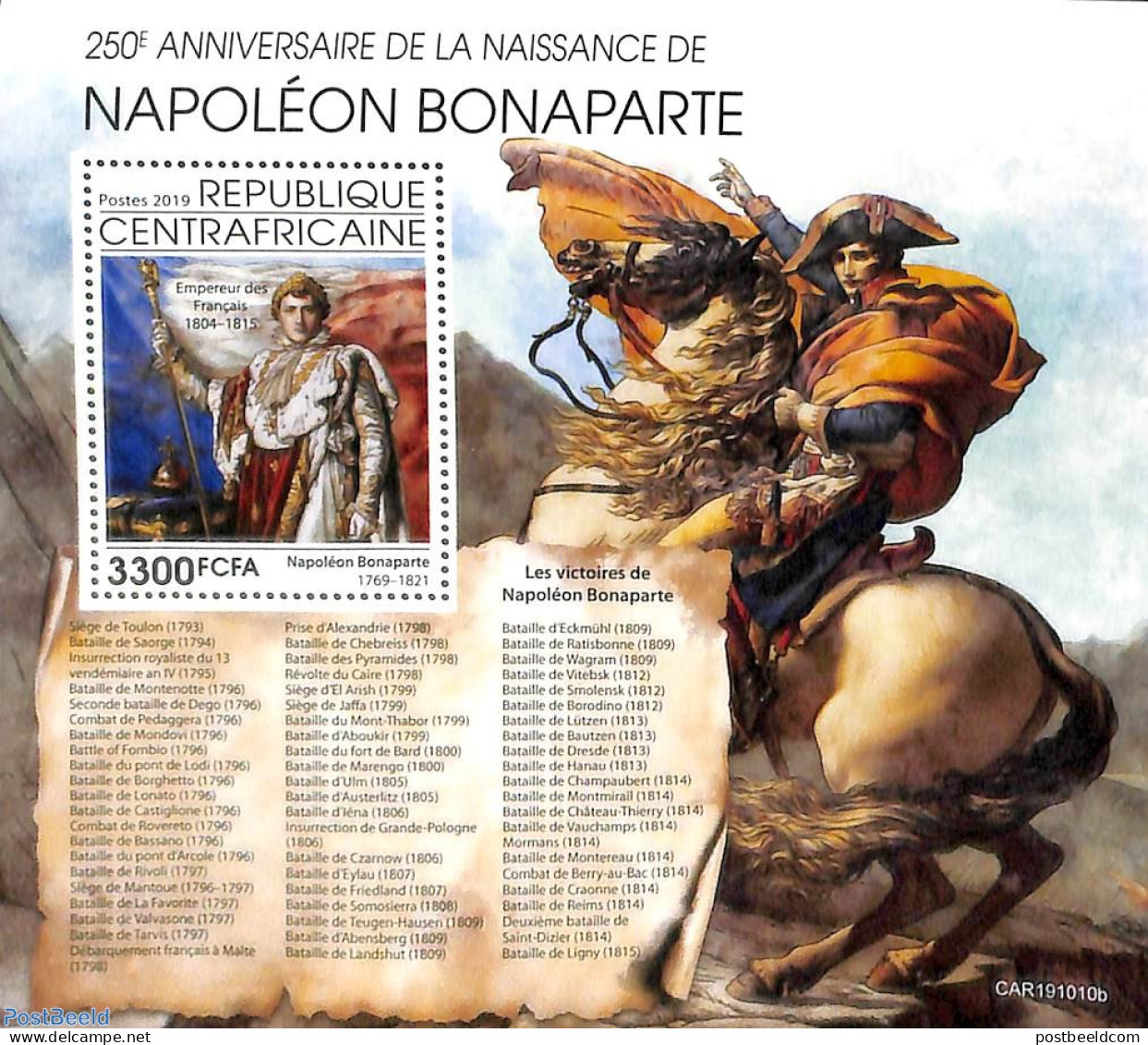 Central Africa 2019 Napoleon Bonaparte S/s, Mint NH, History - Napoleon - Napoleón