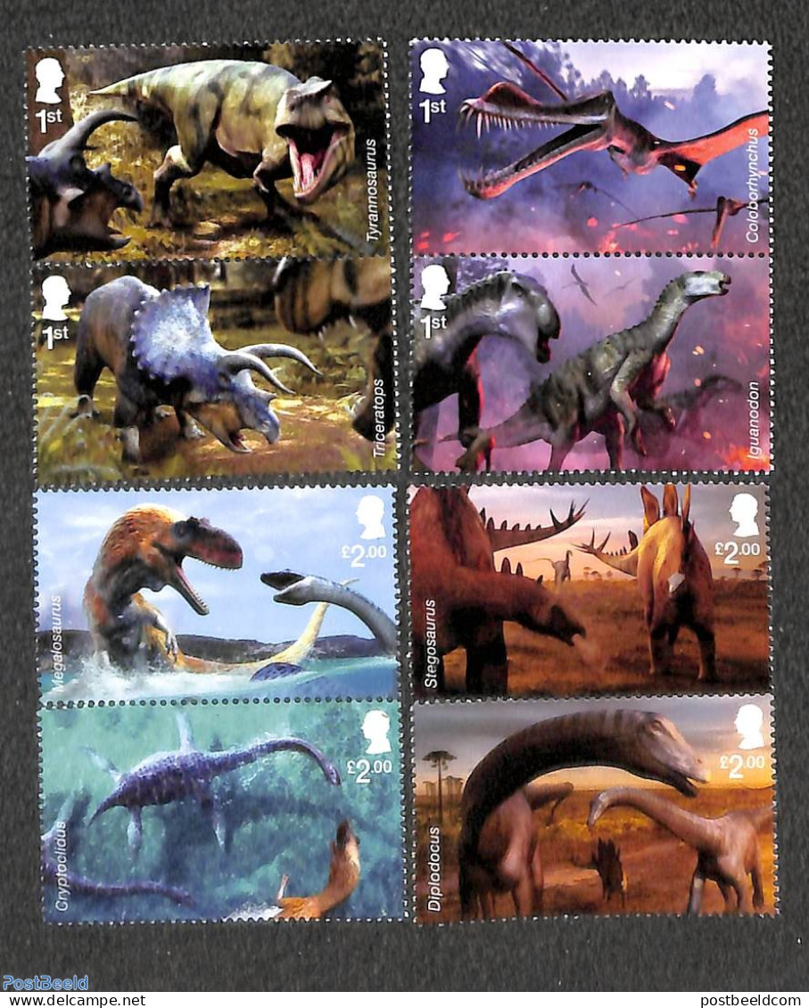 Great Britain 2024 Dinosaurs 8v (4x [:]), Mint NH, Nature - Prehistoric Animals - Unused Stamps