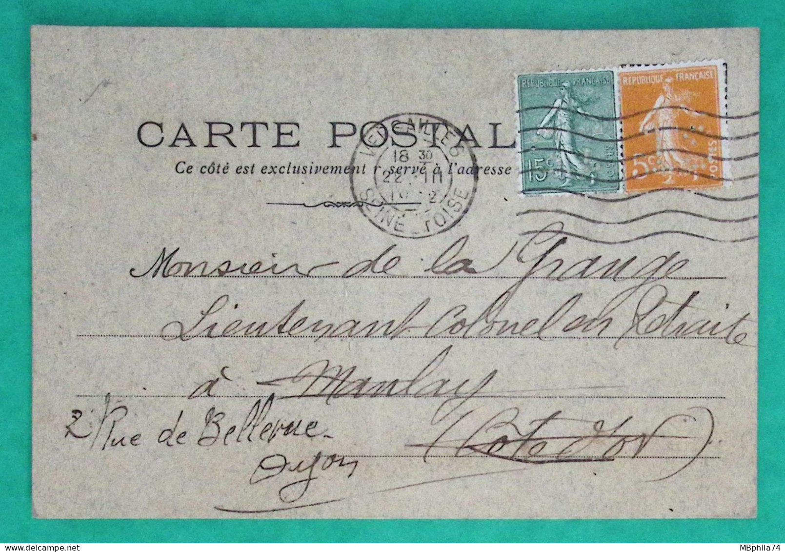 N°130 + 158 SEMEUSE PERFORE G.T CARTE PRIVEE LABORATOIRES GEORGES TRUFFAUT VERSAILLES POUR MANLAY COTE D'OR 1922 - Storia Postale