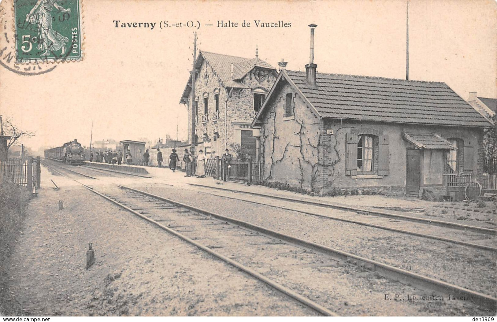 TAVERNY (Val-d'Oise) - Halte De Vaucelles - Arrivée Du Train - Gare - Voyagé 1908 (2 Scans) Bois-Colombes R Bourguignons - Taverny