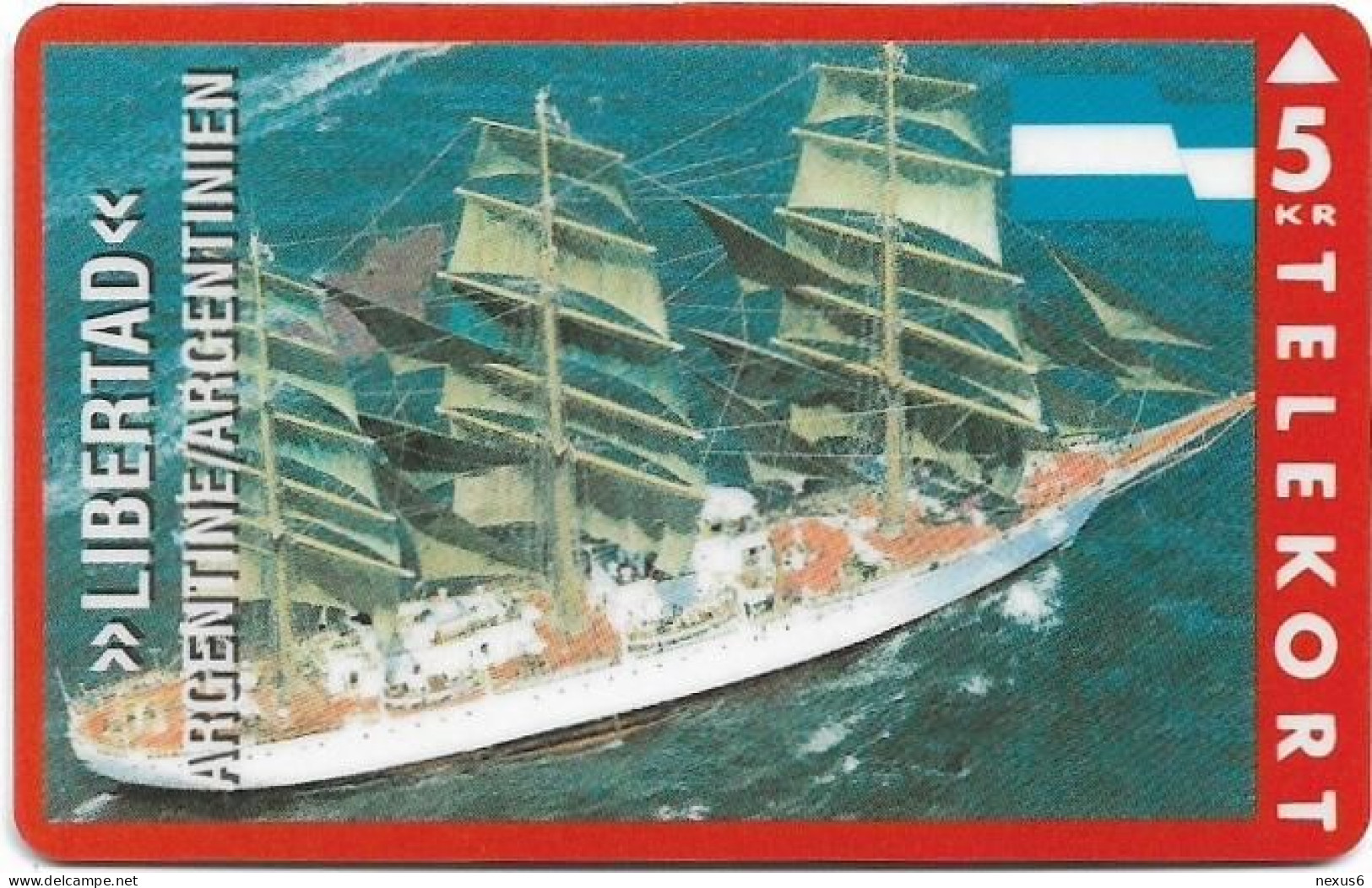 Denmark - KTAS - Ships (Red) - Argentine - Libertad - TDKP058 - 01.1994, 5kr, 2.500ex, Used - Denmark