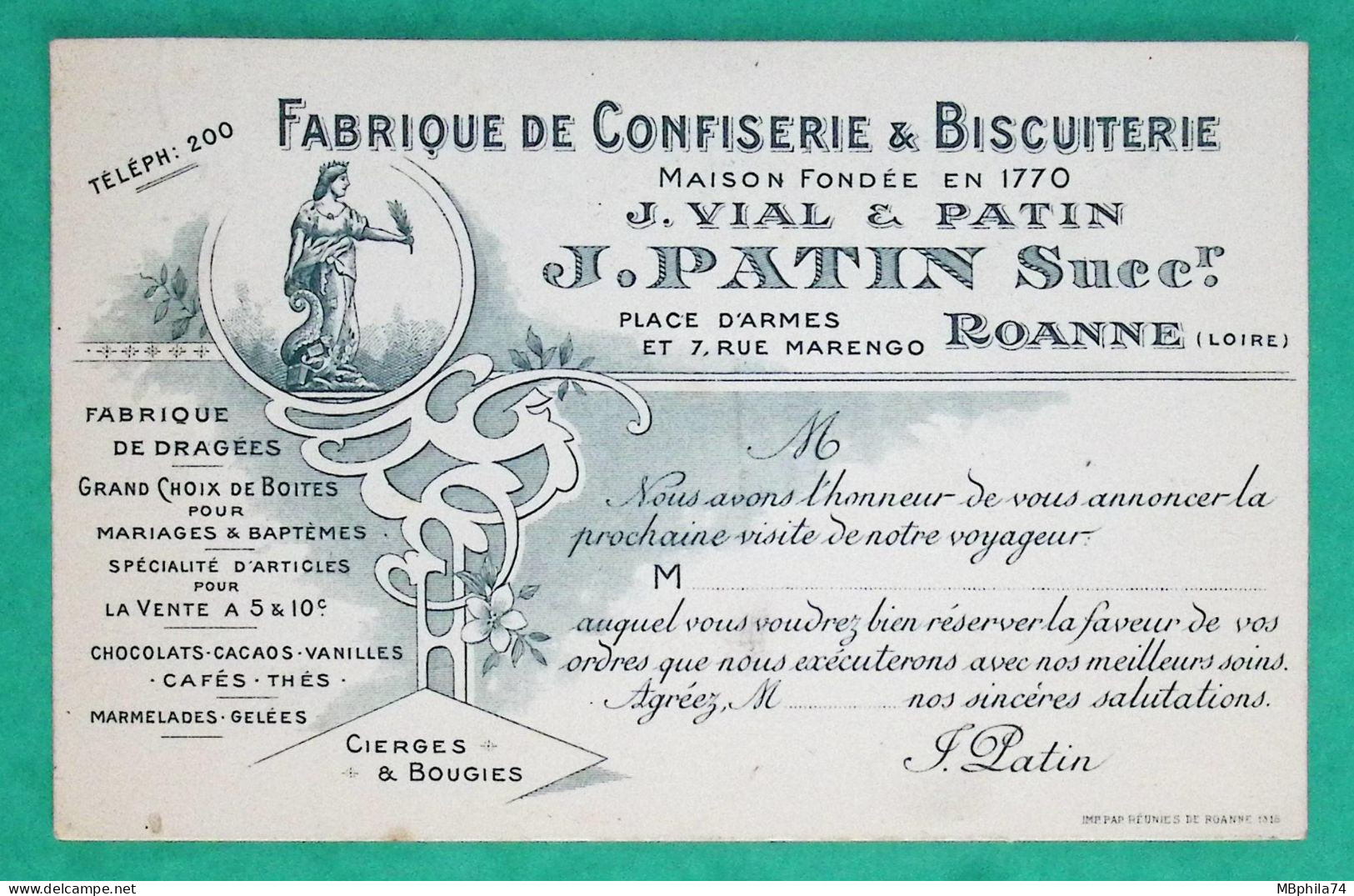 N°170 PASTEUR BELLE CARTE PUB PRIVEE ILLUSTREE CONFISERIE BISCUITERIE ROANNE LOIRE 1925 LETTRE COVER FRANCE - 1922-26 Pasteur