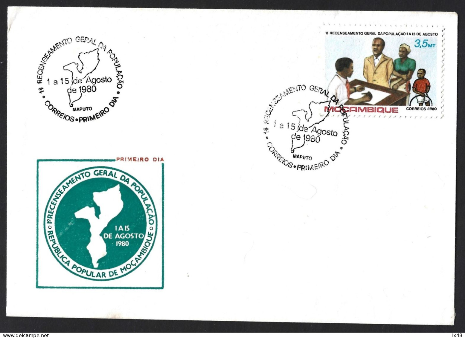 Selo 1º Recenceamento Eleitoral Moçambique 1980. Mapa Estilizado. Família. Stamp 1st Electoral Registration Moçambique - Mozambico