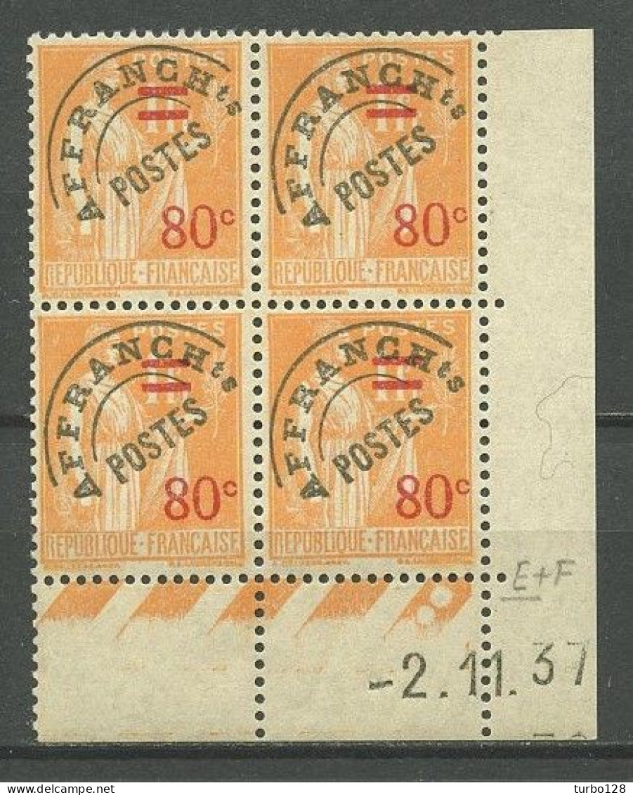 France Préoblitéré N° 74 ** Bloc De 4 Coin Daté 37 Neuf MNH Superbe Type Paix - 1930-1939