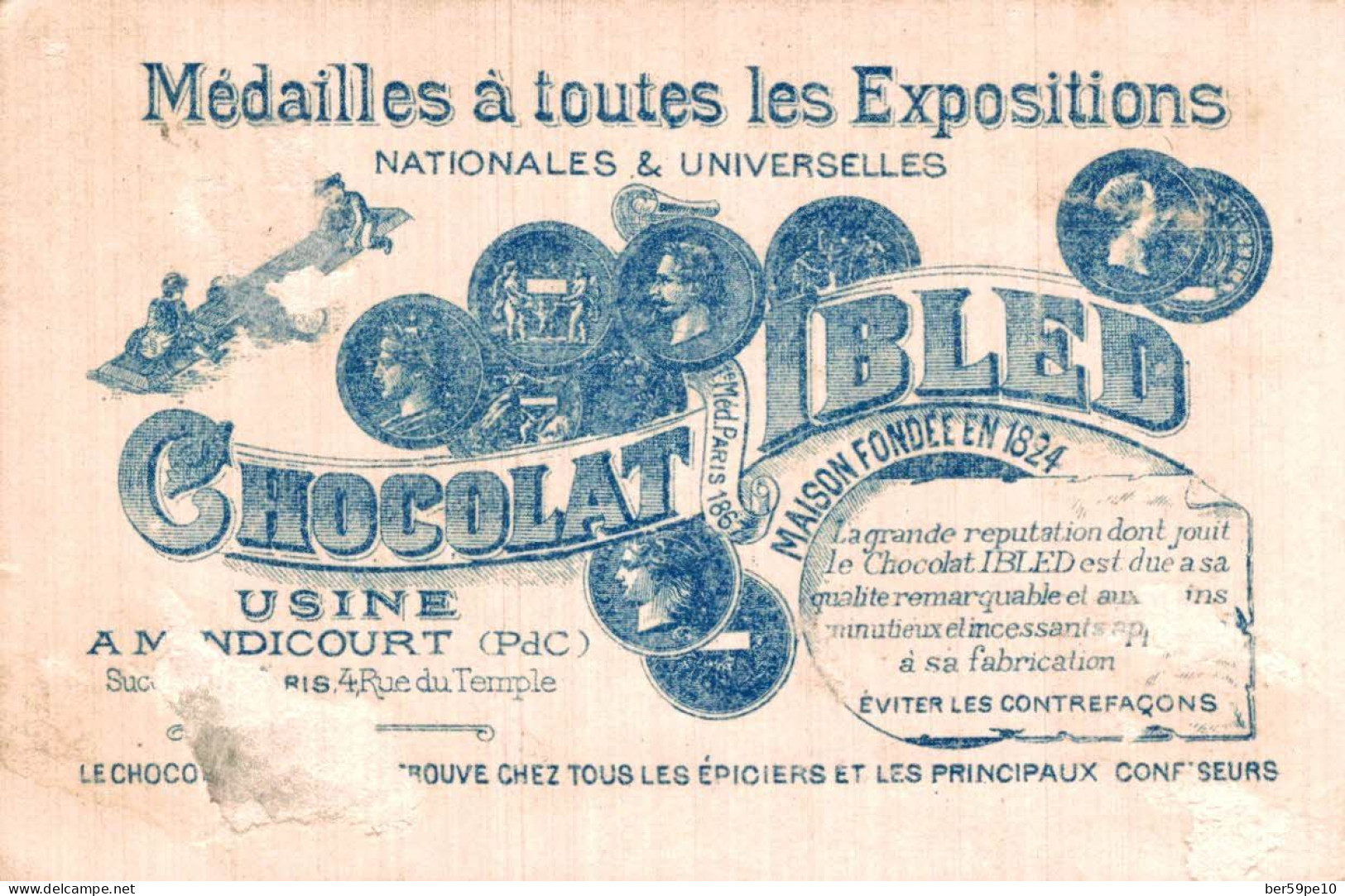 CHROMO CHOCOLAT IBLED PARIS MONDICOURT PARIS AUTREFOIS ET AUJOURD'HUI MONTFAUCON BUTTES CHAUMONT STATUE ALPHAND - Ibled