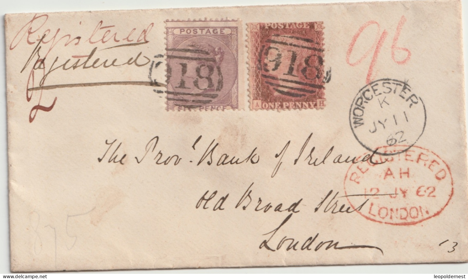 Grande Bretagne - 1 Penny + 6 Pence.  Rouge. 1862  Sur Petite Enveloppe. - Storia Postale