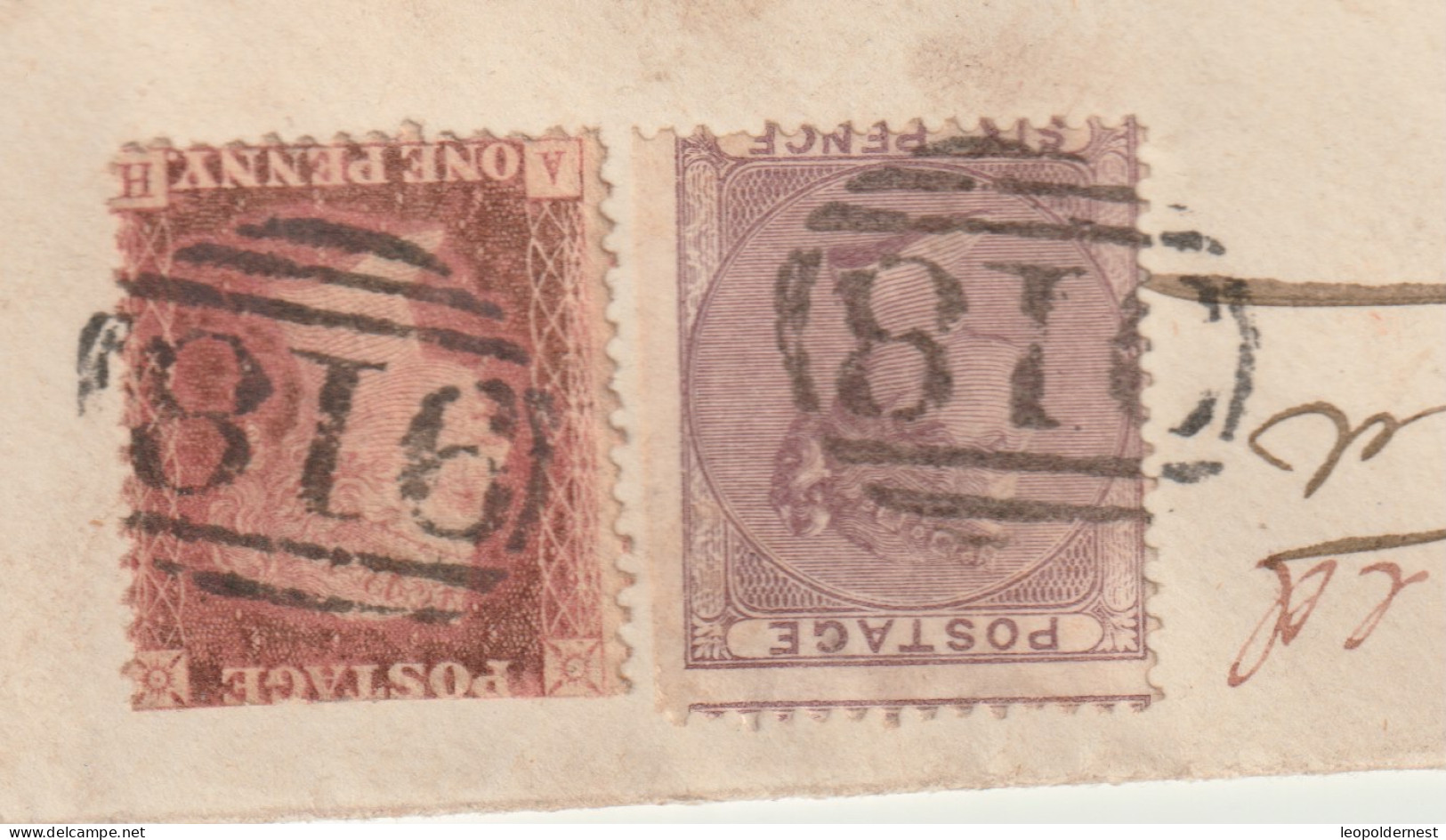 Grande Bretagne - 1 Penny + 6 Pence.  Rouge. 1862  Sur Petite Enveloppe. - Brieven En Documenten