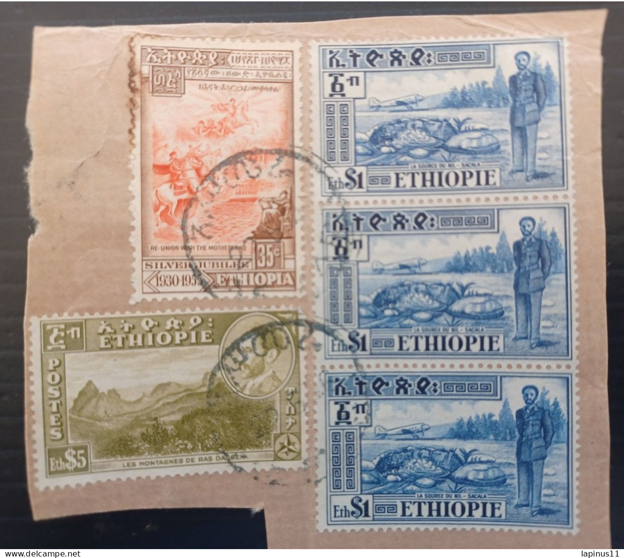 ETIOPIA 1955 YVERT N 268 MONT RAS DASSEN N 336 RETOUR DE L ERITREA N 26 AIRMAIL FRAGMANT - Etiopia