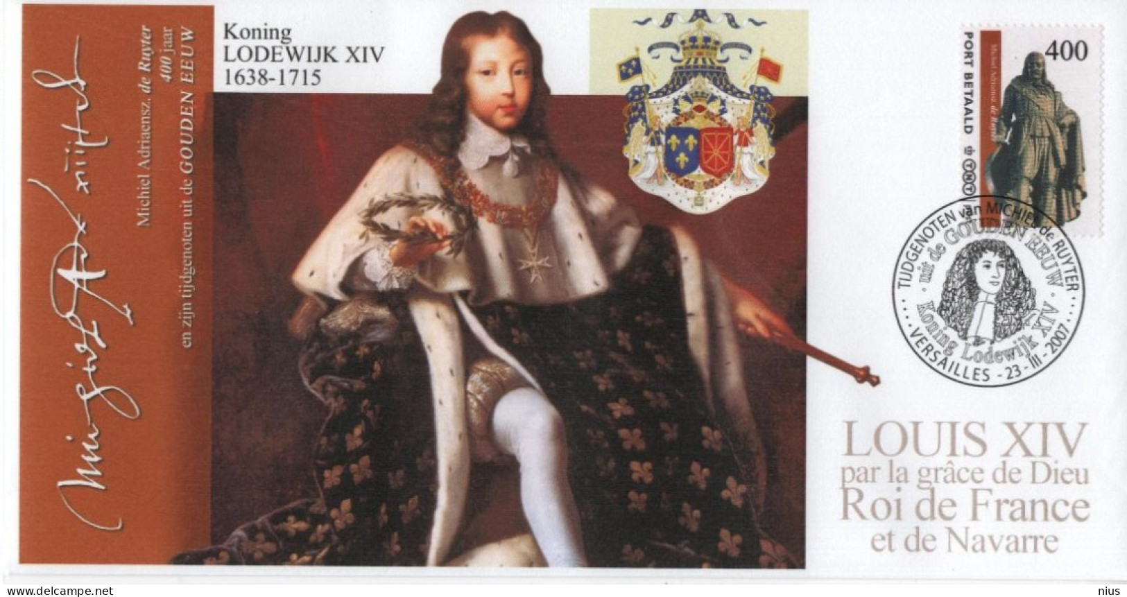 Nederland Netherlands 2007 FDC X4 Port Betaald, Louis XIV Roi De France, Koning Lodewik XIV, Canceled In Versailles - FDC