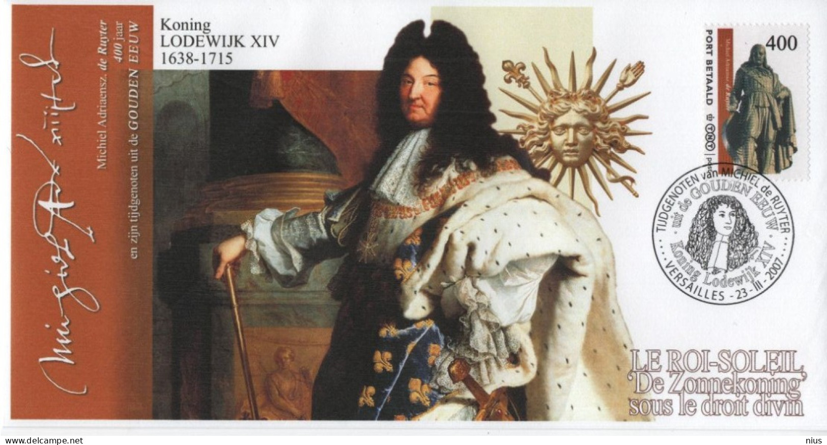 Nederland Netherlands 2007 FDC X4 Port Betaald, Louis XIV Roi De France, Koning Lodewik XIV, Canceled In Versailles - FDC