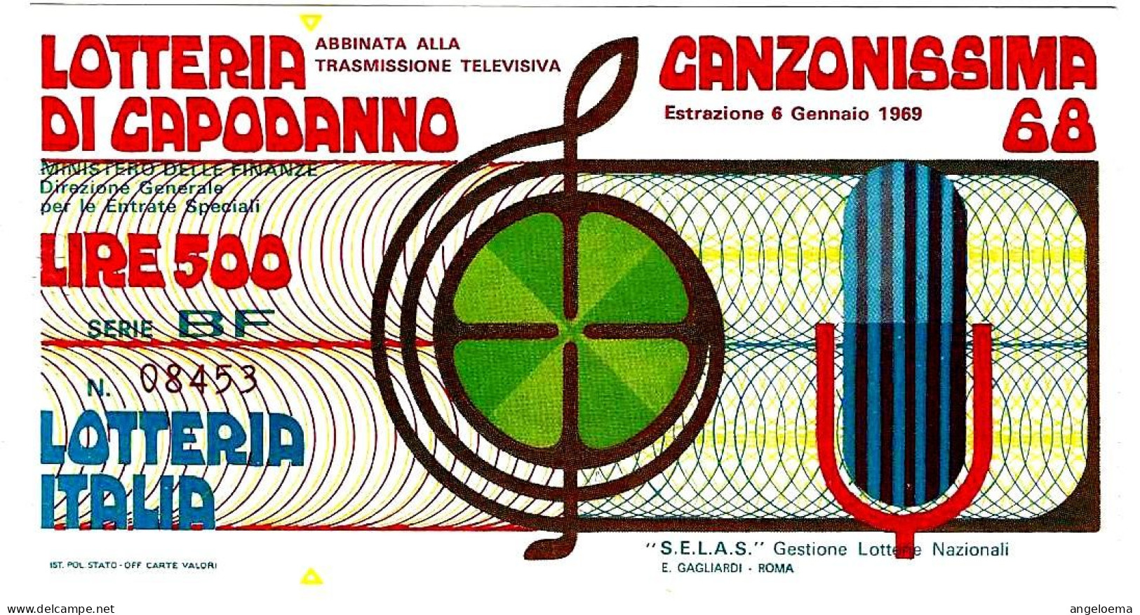 ITALIA ITALY - 1968 Biglietto Lotteria LOTTERIA DI CAPODANNO CANZONISSIMA 68 - Lottery Tickets