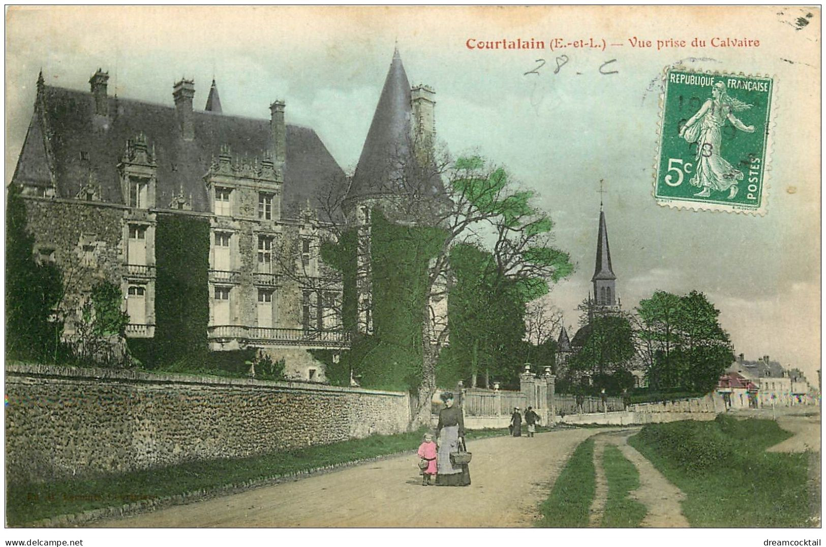 28 COURTALAIN. Vue Prise Du Calvaire 1908 En Couleur - Courtalain