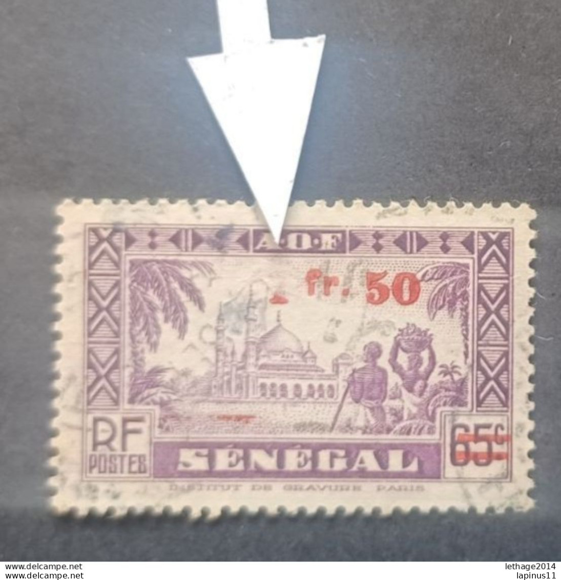 COLONIE FRANCE SENEGAL 1944 PONT FAIDHERBE CAT YVERT 189 ERROR MISSING 1 OVERPRINT - Senegal (1960-...)