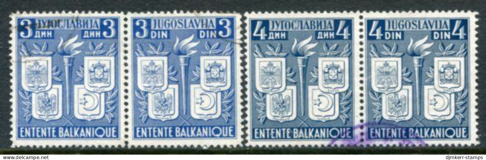 YUGOSLAVIA 1940 Balkan Entente Pairs Used.  Michel 422-25 - Usati