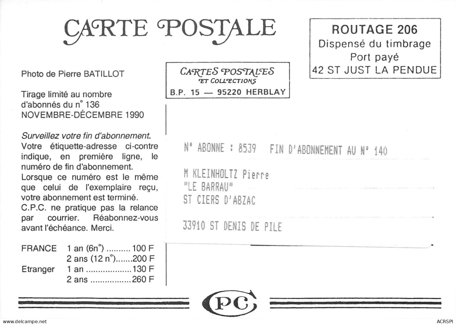 Tirage Limite Au Nombre D Abonnes Surveillez Votre Fin Abonnement Cartes Postales HERBLAY 2(scan Recto-verso) MA323 - Herblay