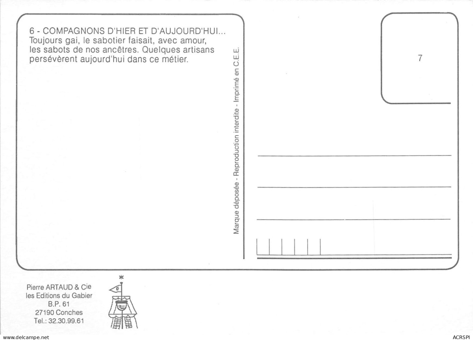 Toujours Gai LE SABOTIER Faisait Avec Amour Les Sabots De Nos Ancetres Editions Gabier CONCHES 18(scan Recto-verso)MA320 - Artisanat