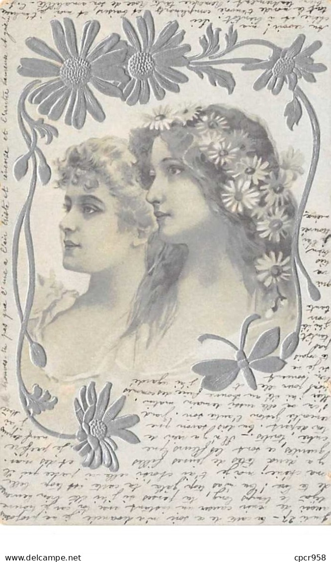 Illustrateur - N°60125 - Genre Mucha - Deux Jeunes Femmes De Profil - Carte Gaufrée - Mucha, Alphonse