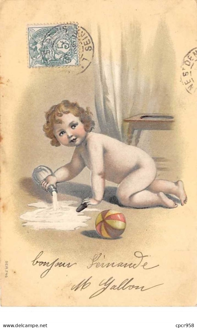 Bébés - N°60004 - Bébé Renversant Son Biberon Sur Le Sol - Carte Gaufrée - Babies