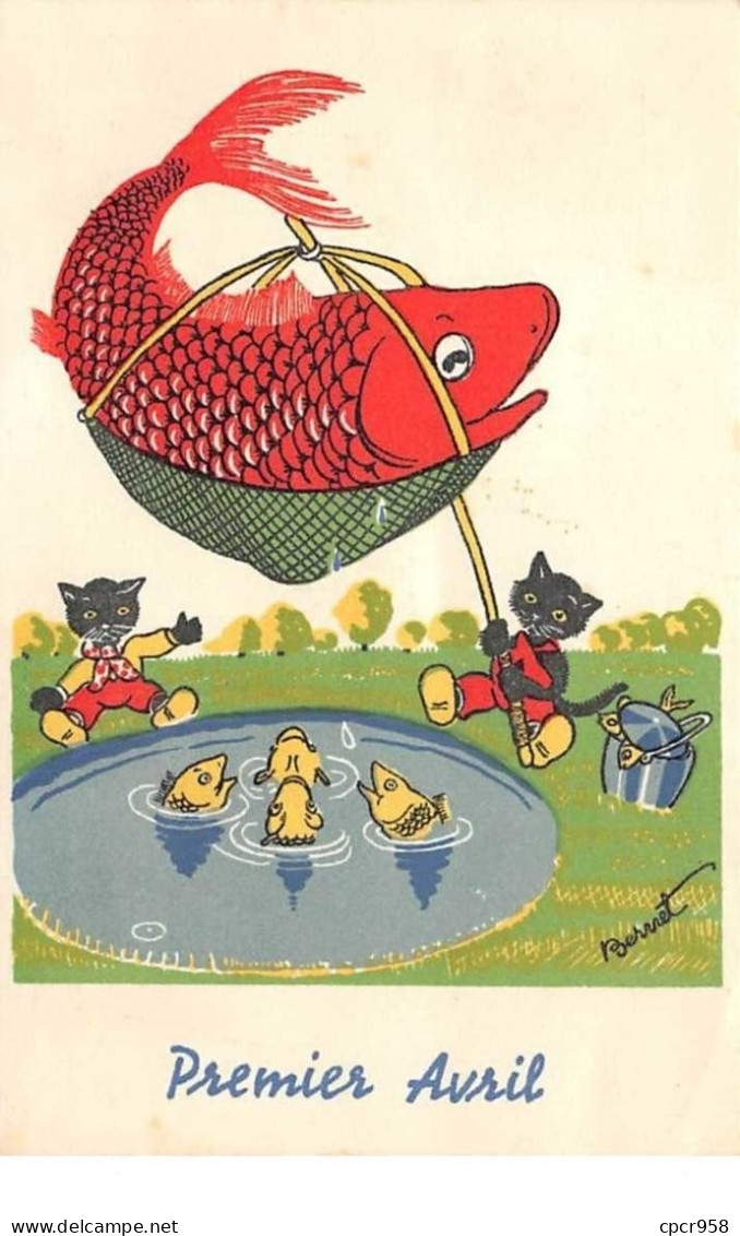 1er Avril - N°60703 - Premier Avril - Chat Pêchant Un Gros Poisson - 1er Avril - Poisson D'avril