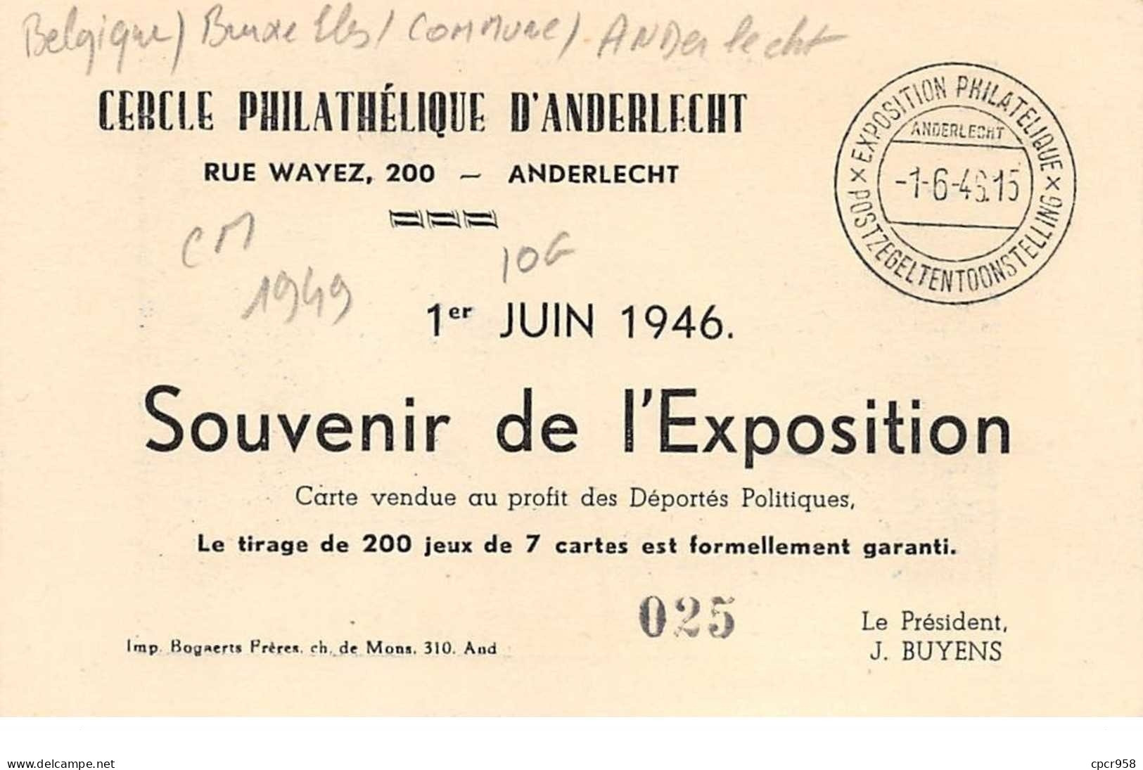 1949 - Carte Maximum - N°151308 - Belgique - Cercle Philathélique - Homme Tenant Un Fusil - Cachet - Anderlecht - Anderlecht