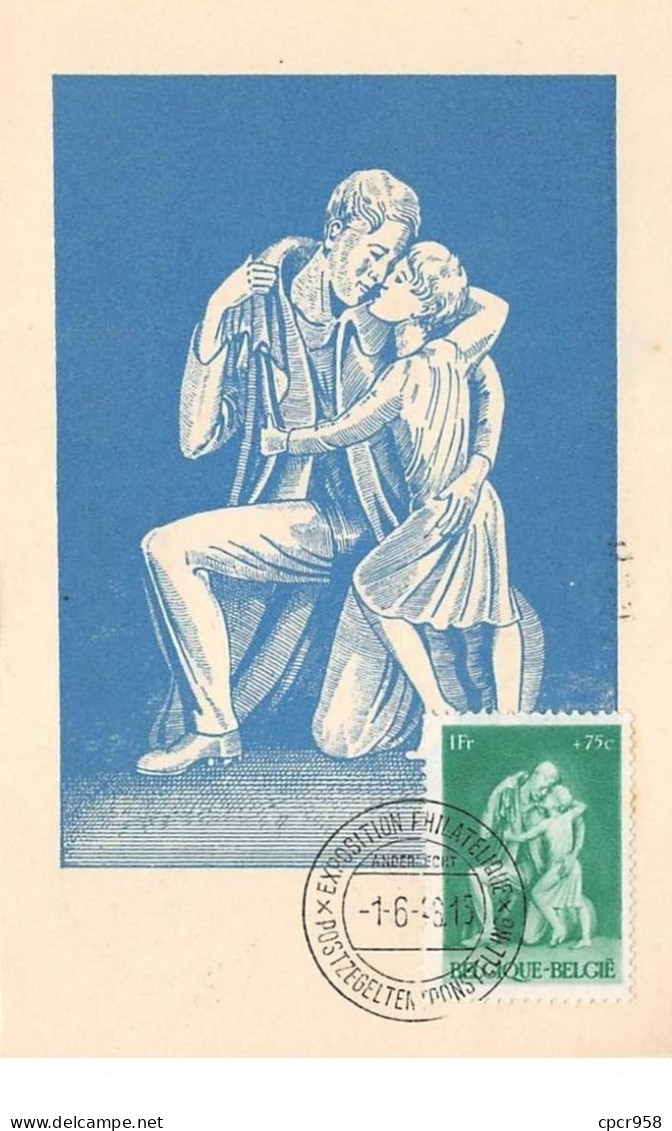 1949 - Carte Maximum - N°151309 - Belgique - Cercle Philathélique - Homme Et Enfant Enlacés - Cachet - Anderlecht - Anderlecht