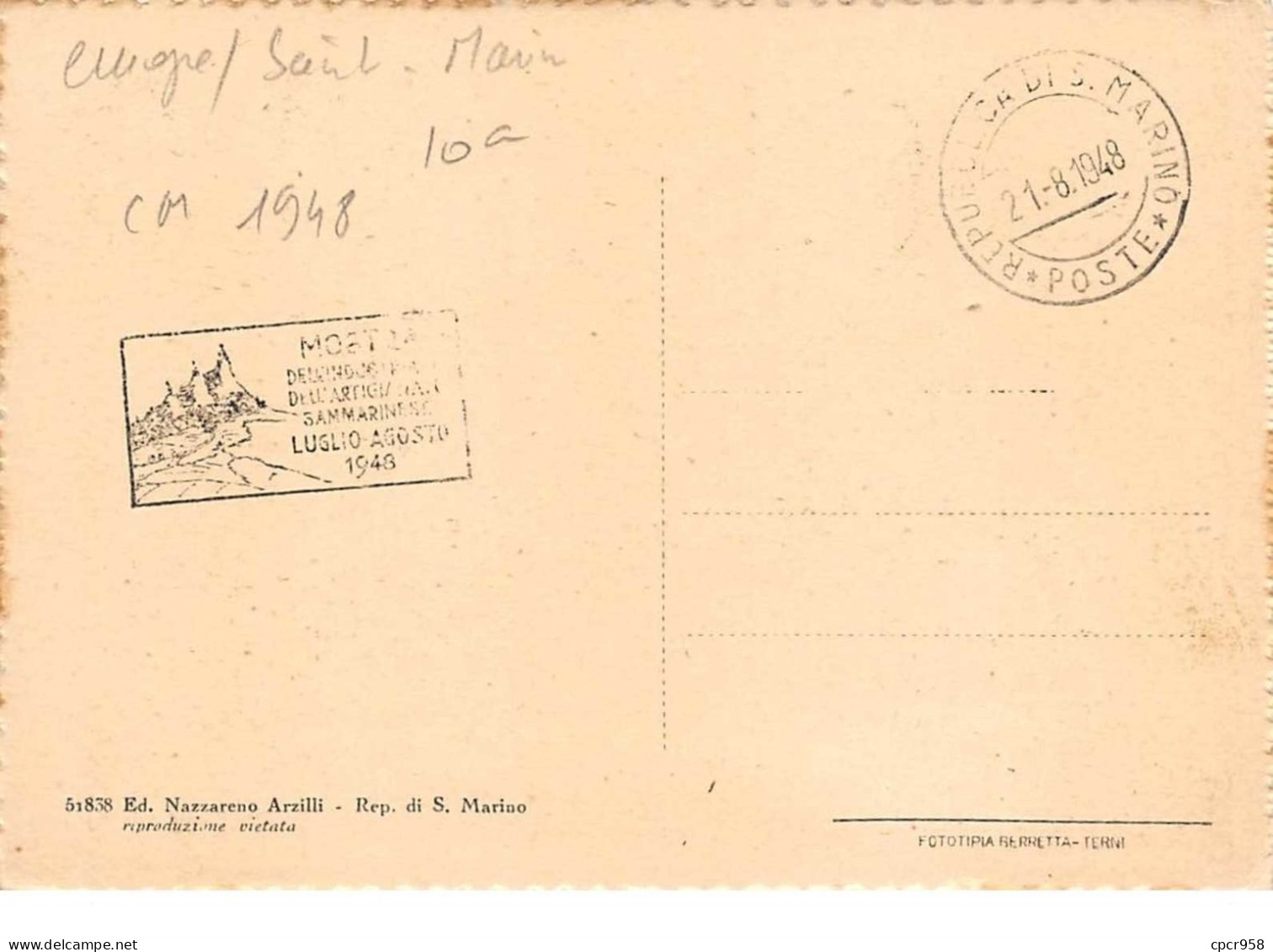 1948 - Carte Maximum - N°151255 - Saint-marin - Colonna Romana - Cachet - Republica Di S. Marino - Saint-Marin