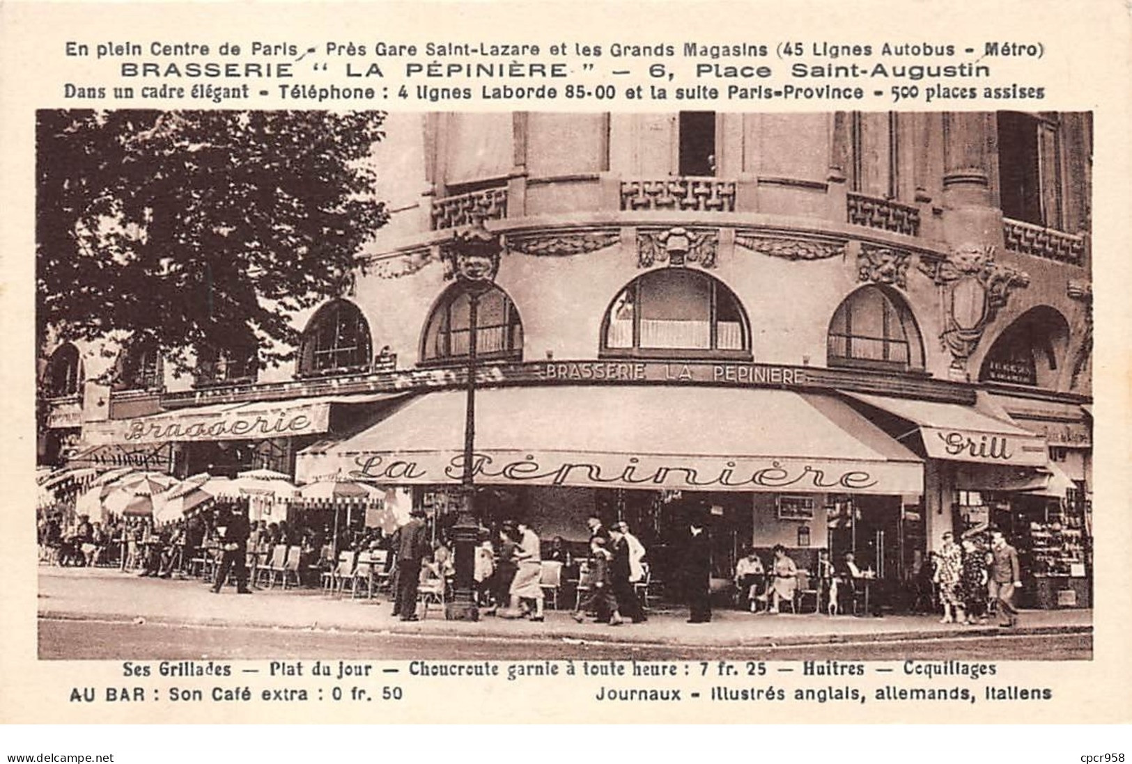 75002 . N°106457 . Paris .brasserie La Pepiniere .6 Place Saint Augustin . - Cafés, Hôtels, Restaurants