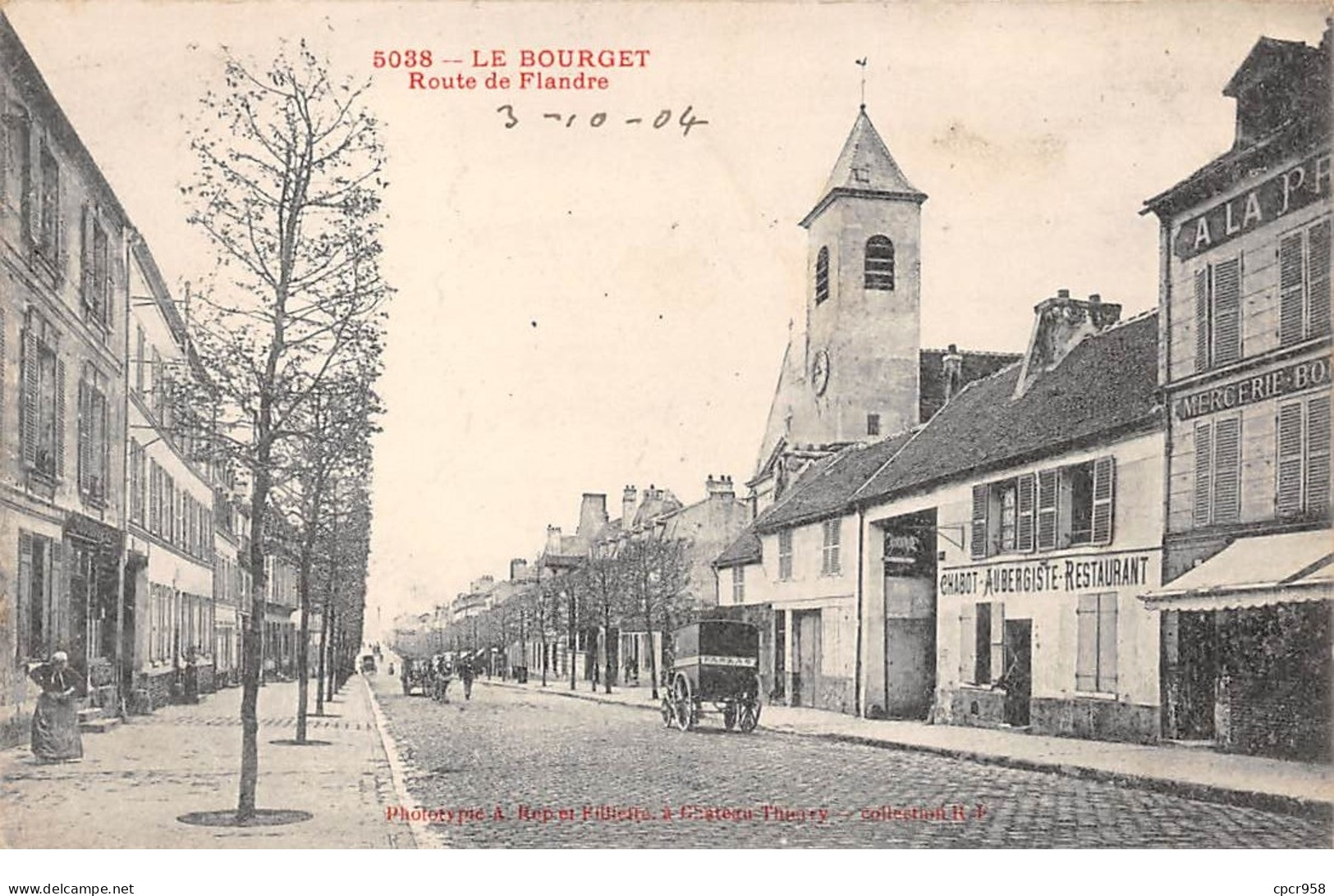 93 .n°  107967  . Le Bourget .aubergiste Restaurant Chabot .attelage . Route De Flandre . - Le Bourget