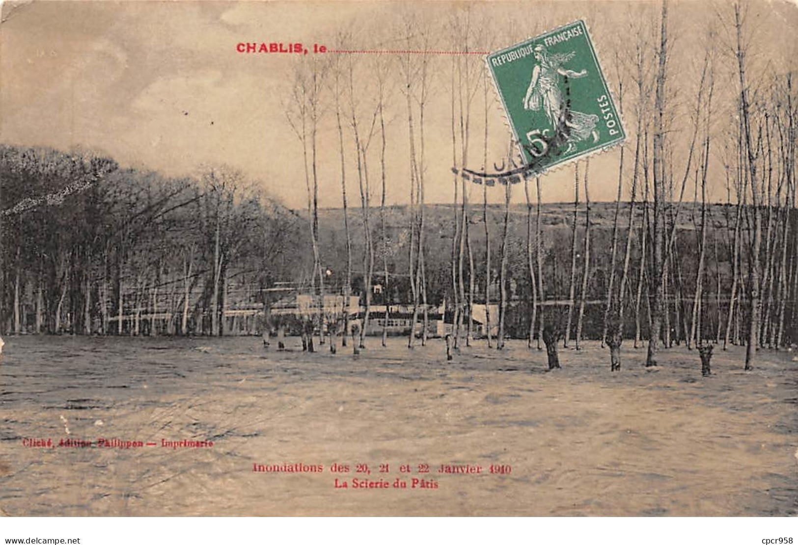 89 .n°  107915  .  Chablis .inondation Janvier 1910 .la Scierie Du Patis . - Chablis