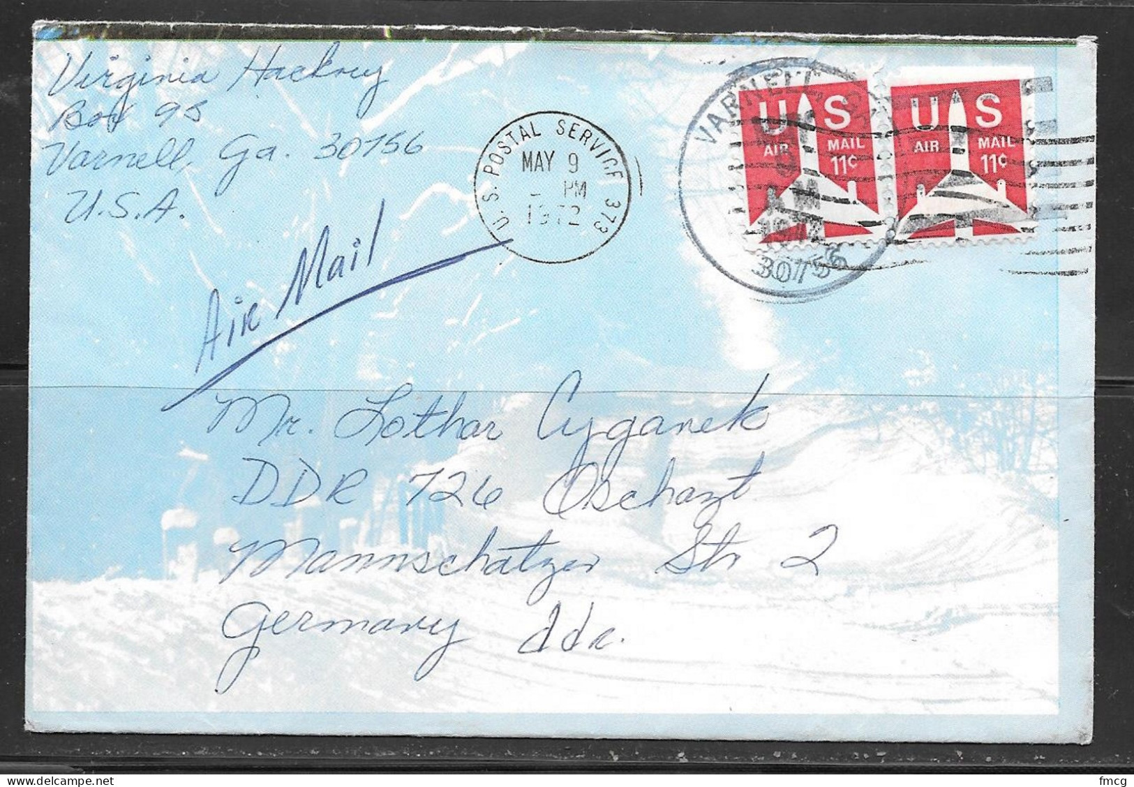 1972 Two 11 Cents Jet Airmails, Georgia (May 9) To East Germany DDR - Brieven En Documenten