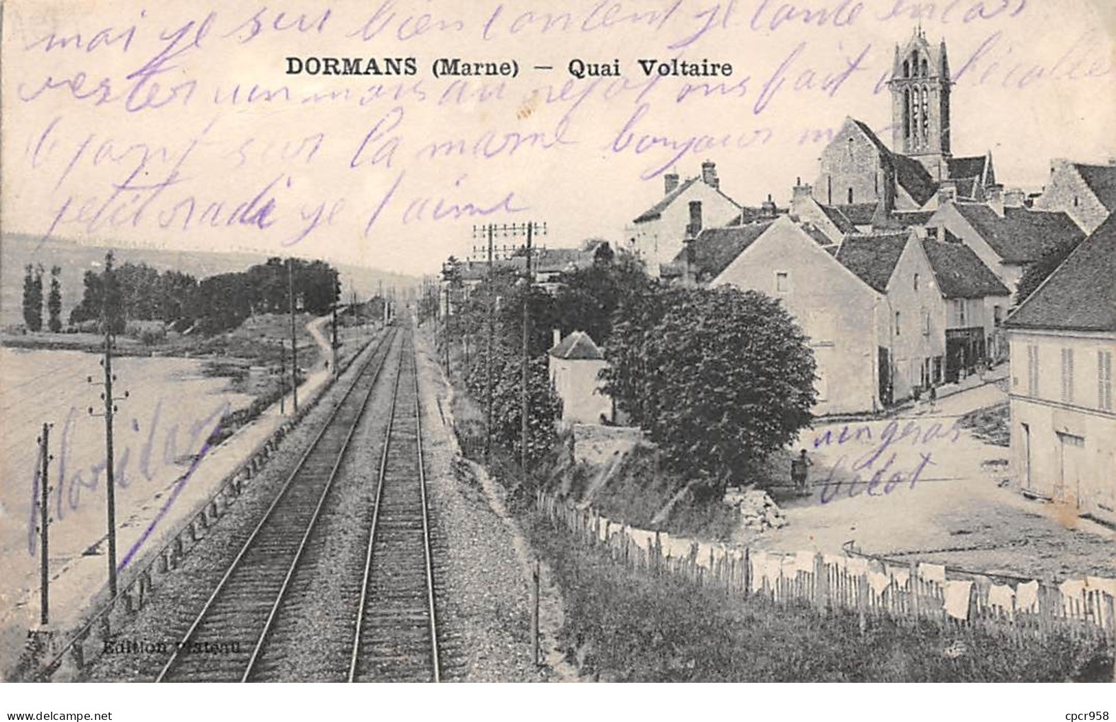 51 .n° 108550 . Dormans . Chemin De Fer .quai Voltaire .l Eglise . - Dormans