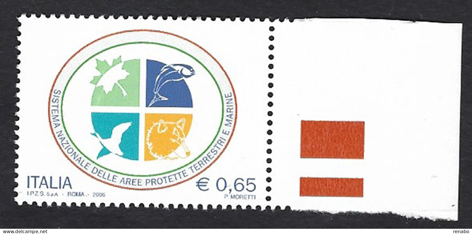 Italia 2006 : Sistema Nazionale Delle Aree Protette Terrestri E Marine ; € 0,65 , Di Lato Destro. - 2001-10: Nieuw/plakker