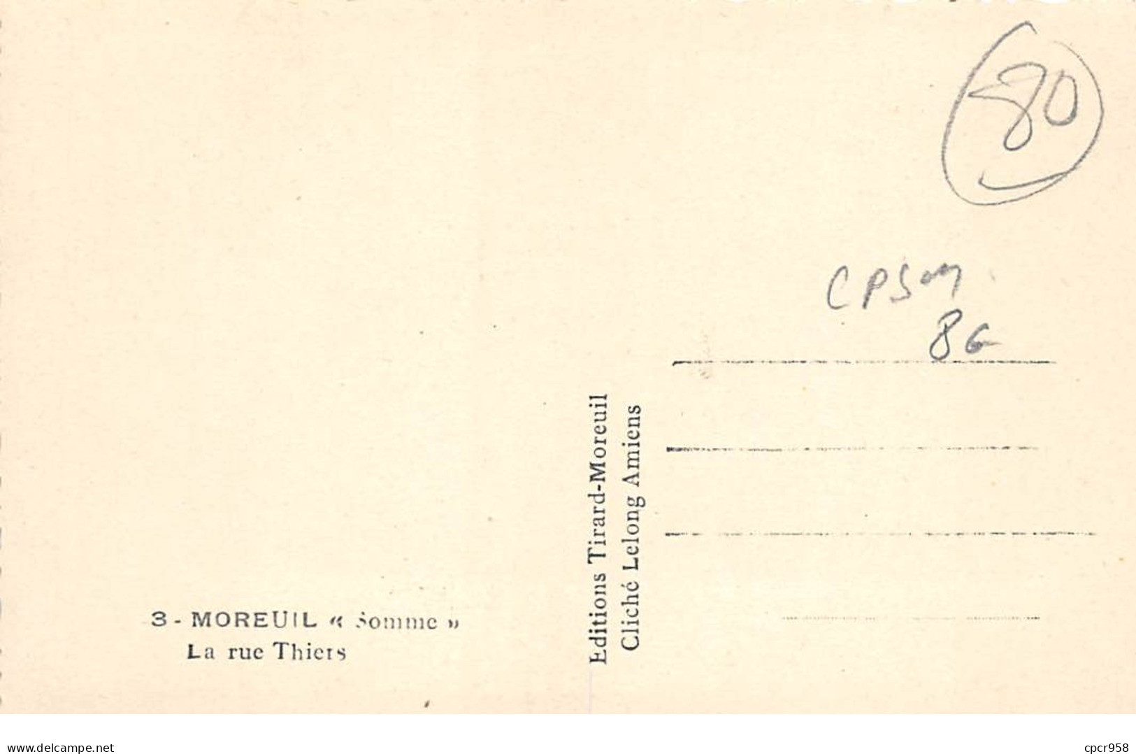80 .n° 110338 . Moreuil . La Rue Thiers . Cpsm . - Moreuil