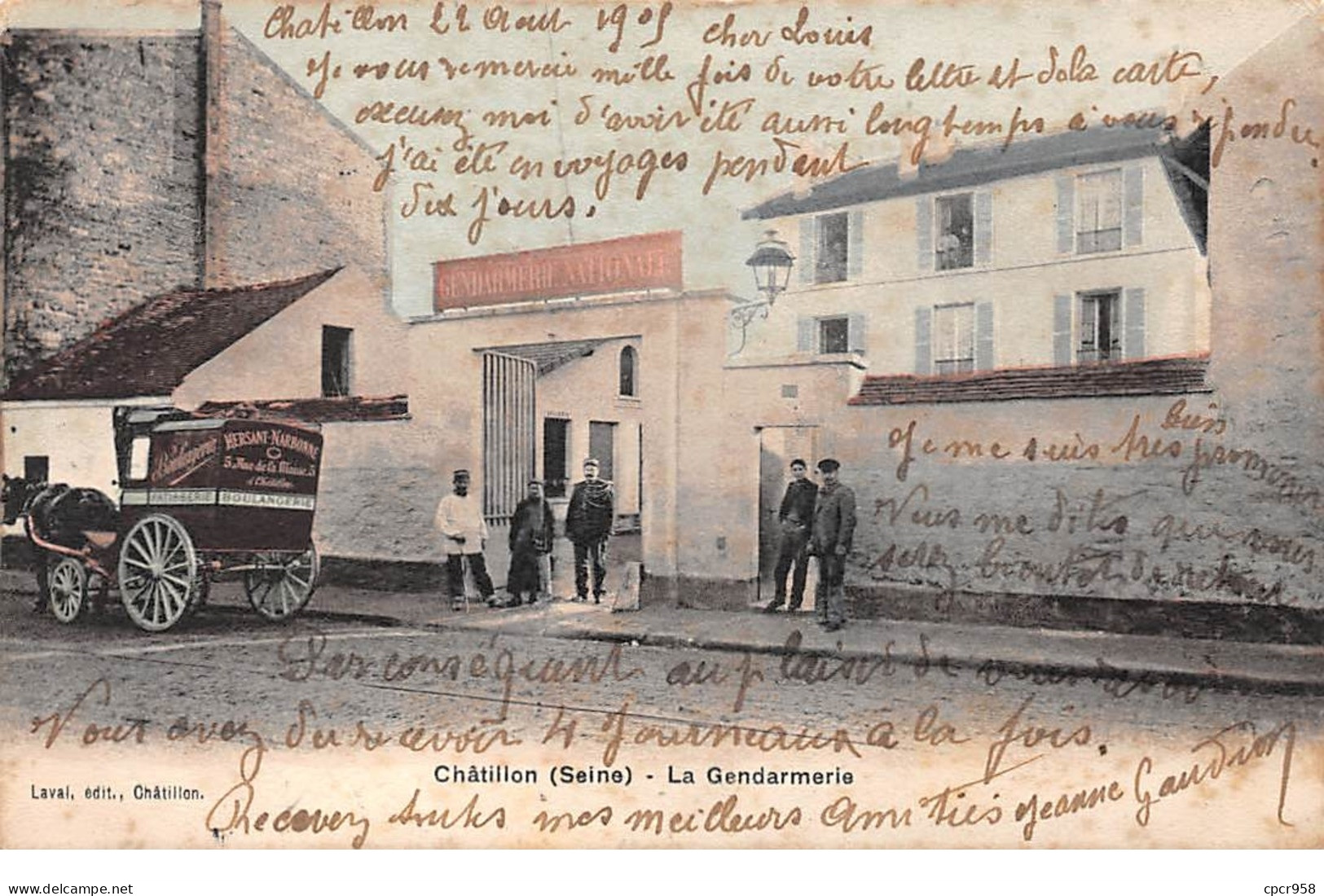 92 .n° 106741 . Chatillon .la Gendarmerie .attelage Hersant Narbonne Boulangerie . - Châtillon