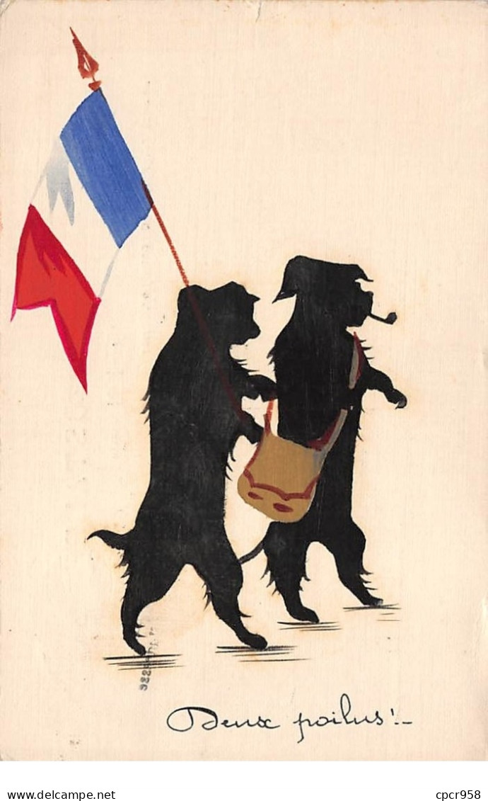 Silhouettes - N°63879 - Deux Poilus - Deux Chiens Debout Portant Un Drapeau - Scherenschnitt - Silhouette