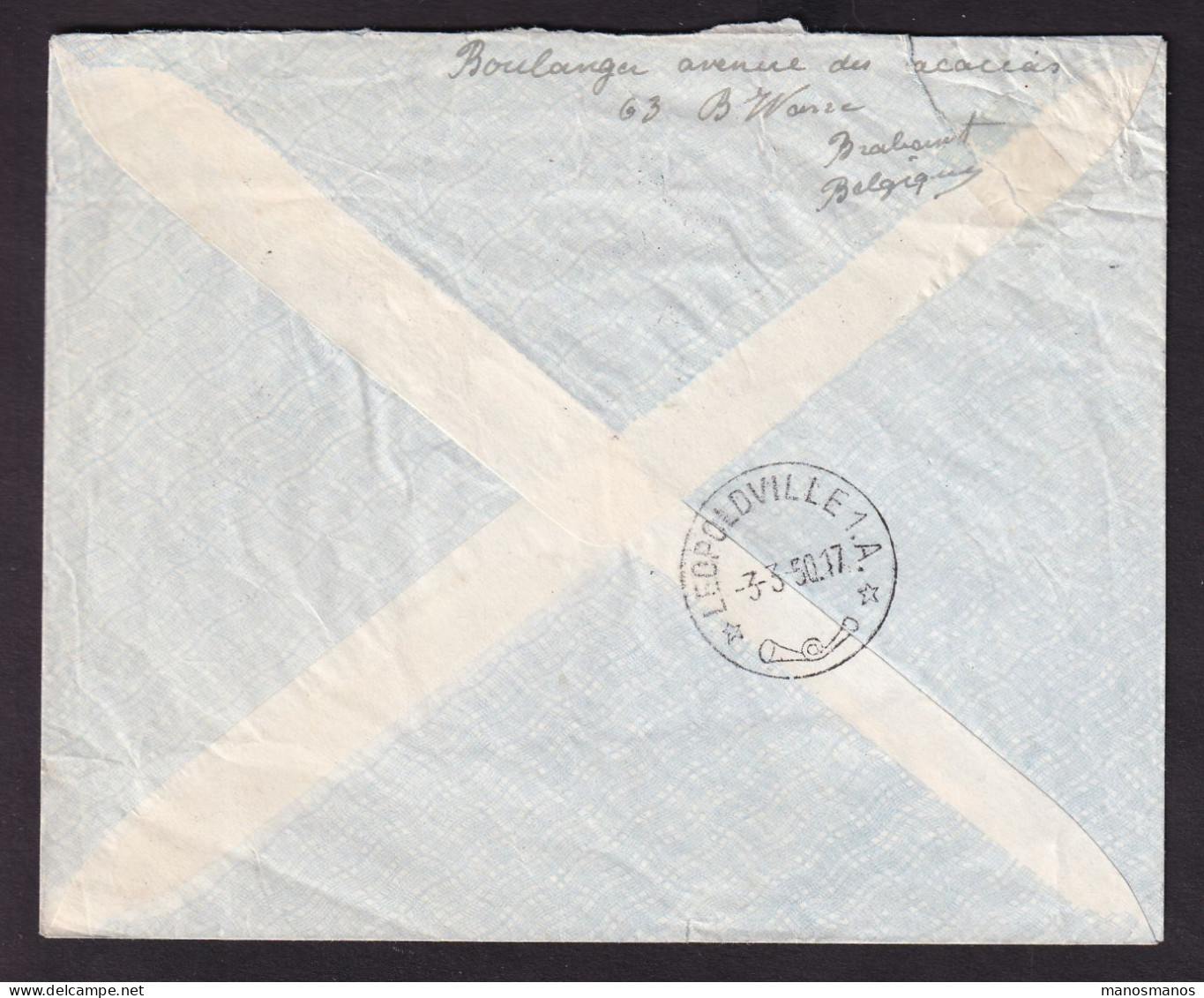 963/40 -- PAR AVION - Enveloppe TP 713 X 8 (dont Bande De 4) WAVRE 1950 Vers LISALA Congo Belge - TARIF 6F - Lettres & Documents