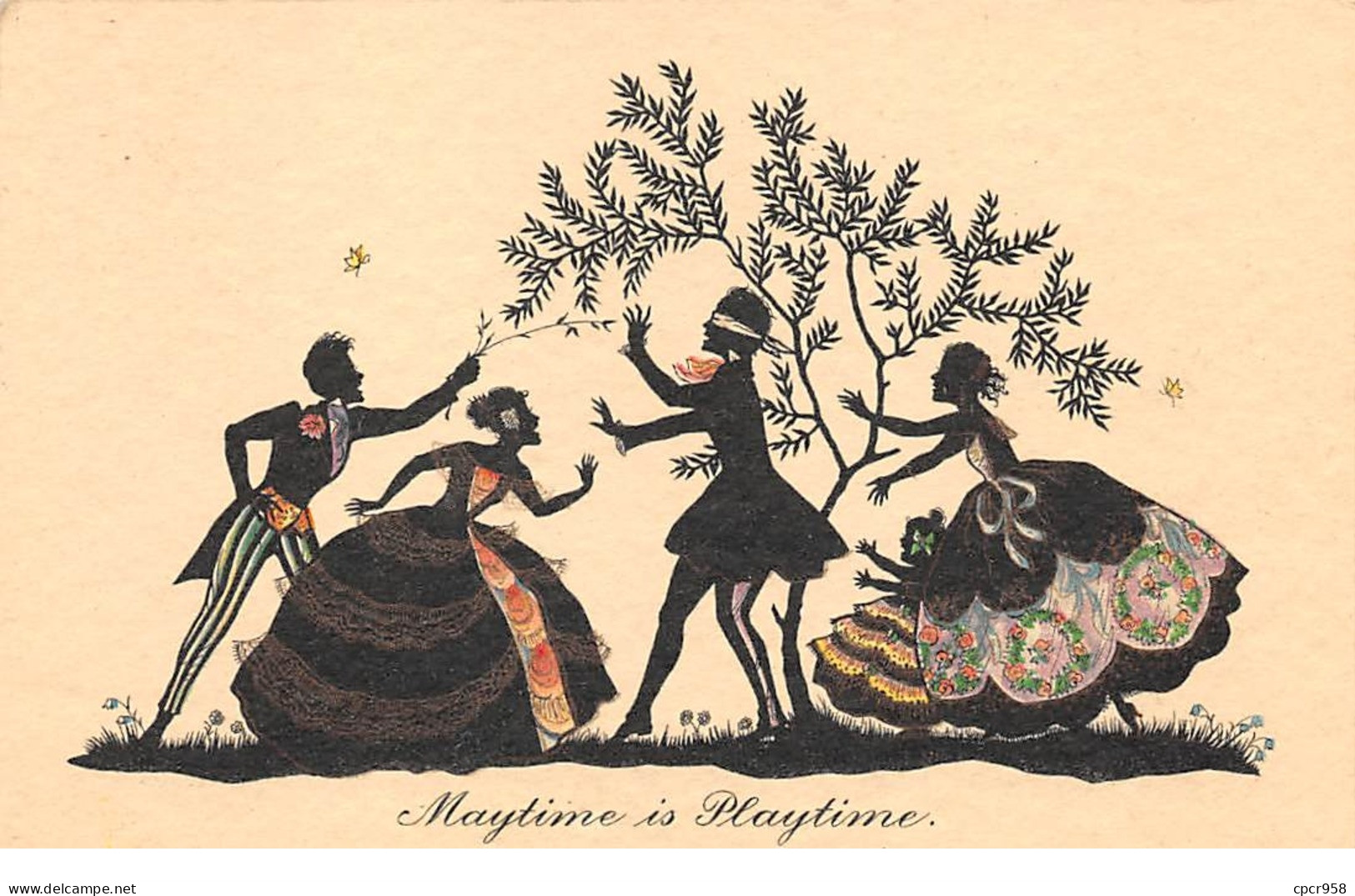 Silhouettes - N°66554 - Scrutton St.London - Maytime Is Playtime - Couple Jouant à Colin-maillard - Silhouette - Scissor-type