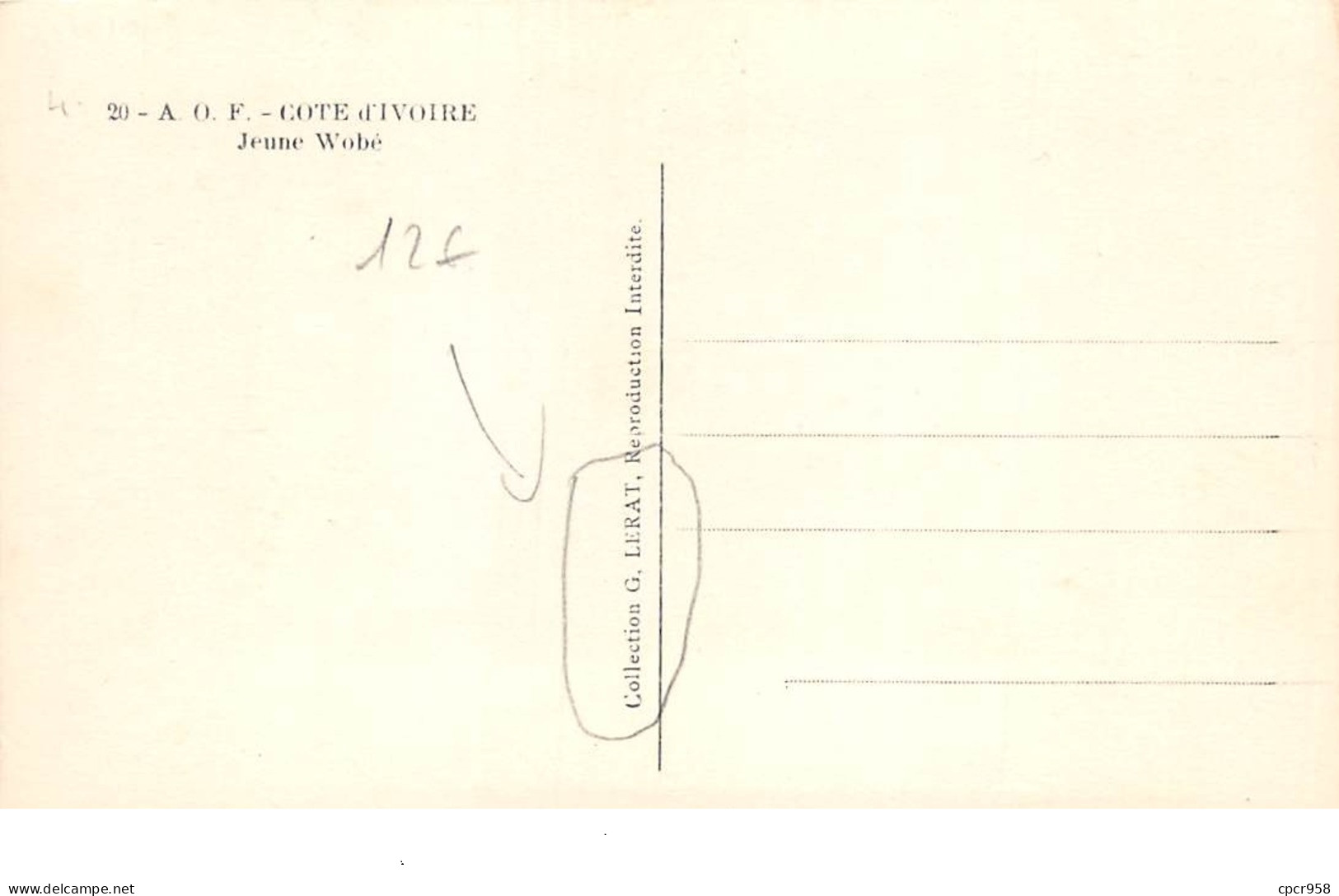 Côte D'Ivoire - N°66673 - Collection G. Lerat - N°20 A.O.F. - Jeune Wobé - Costa D'Avorio