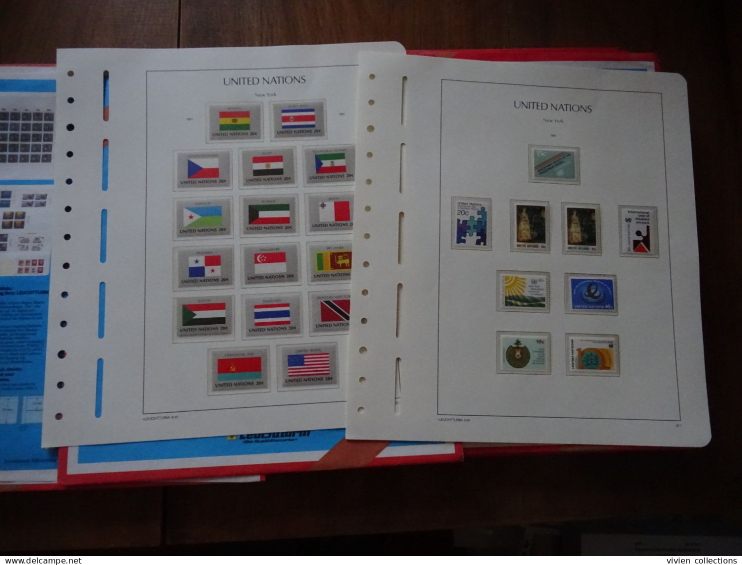 Nations Unies ONU Genève collection de timbres sur pages d'album avec pochette Leuchtturm et en pochettes en boitier